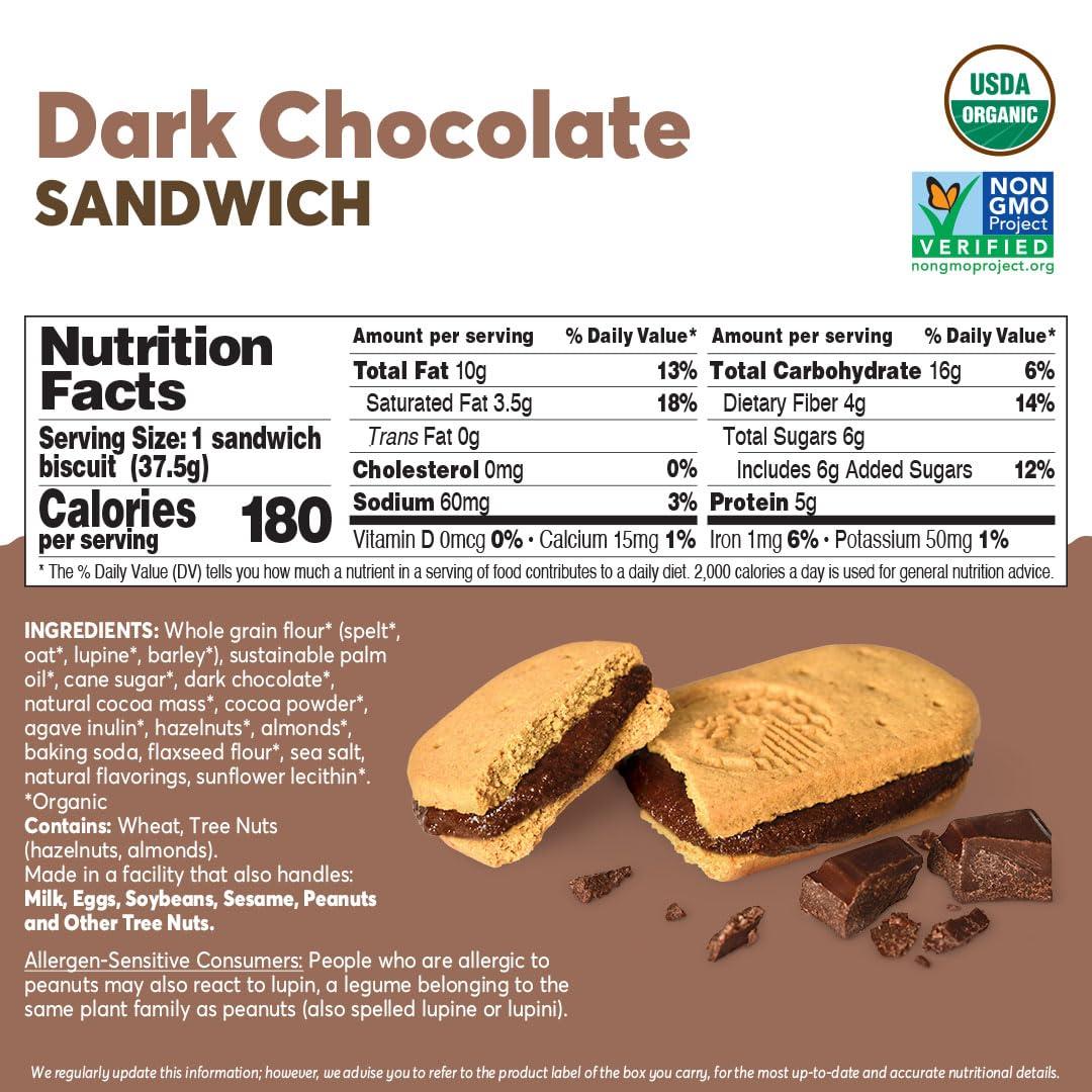 Olyra Ancient Greek Grains Olyra Dark Chocolate Sandwich Breakfast Biscuits, Healthy Snacks for Kids and Adults, Low Sugar, High Fiber, Vegan Organic Cookies, with Ancient Greek Grains, USDA Certified Organic, Non GMO, 4 Packs