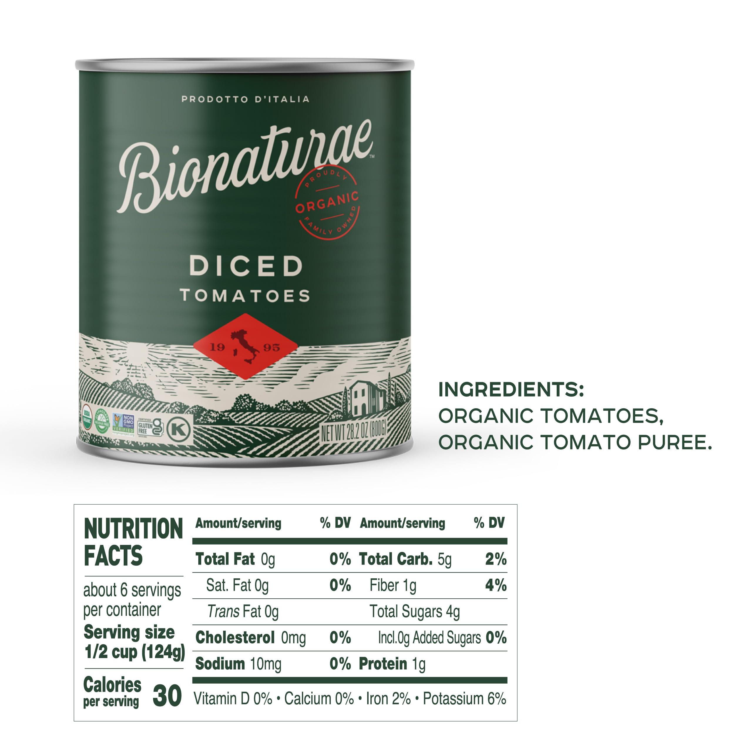 bionaturae Bionaturae Organic Diced Tomatoes - Diced Tomatoes Can, Diced Tomatoes Organic No Salt, Keto Friendly, Non-GMO, No Added Sugar, No Added Salt, Made in Italy - 28.2 Oz, 12 Pack