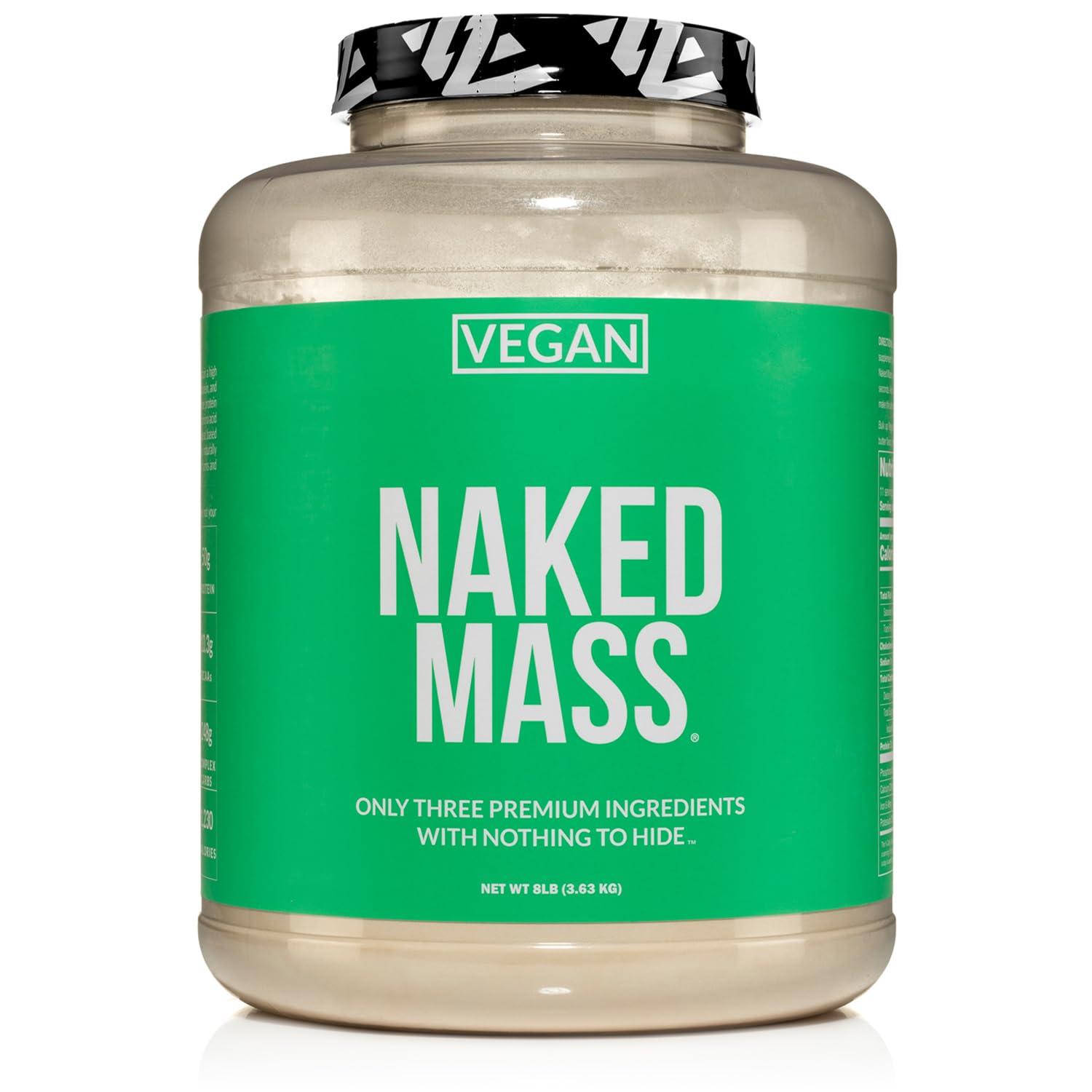 NAKED nutrition NAKED Vegan Mass - Natural Vegan Weight Gainer Protein Powder - 8Lb Bulk, GMO Free, Gluten Free, Soy Free & Dairy Free. No Artificial Ingredients - 1,230 Calories - 11 Servings