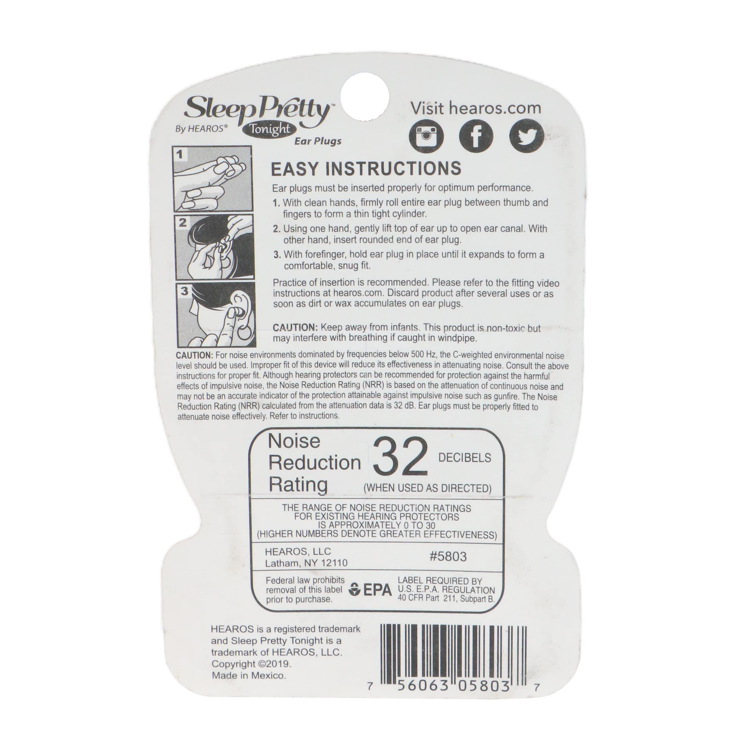 Hearos Hearos Sleep Pretty Tonight Foam Ear Plugs, Hearing Protection, 32 NRR, 12 Pair,Purple,5803