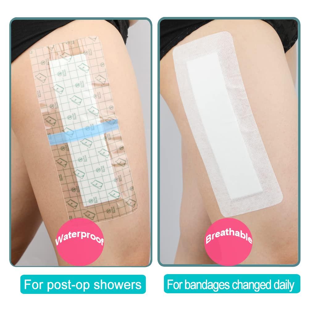 EaseCare Waterproof Bandages for Knee Replacement Shower Cover Post Surgical Recovery Shower Protector First Aid Wound Adhesive Island Dressing Incisions 4 X 10 Inch Pack 0f 25
