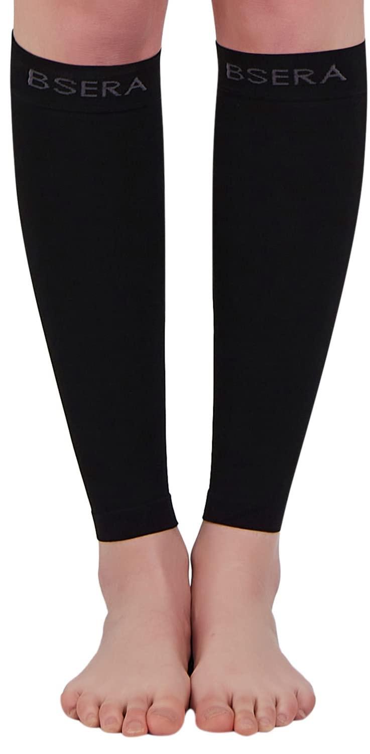 BSERA BSERA Calf Compression Sleeve Women, 2 Pairs 15-20mmHg Calf Support Footless Compression Socks Stockings for Shin Splints, Varicose Veins, Recovery (Black, X-Large)