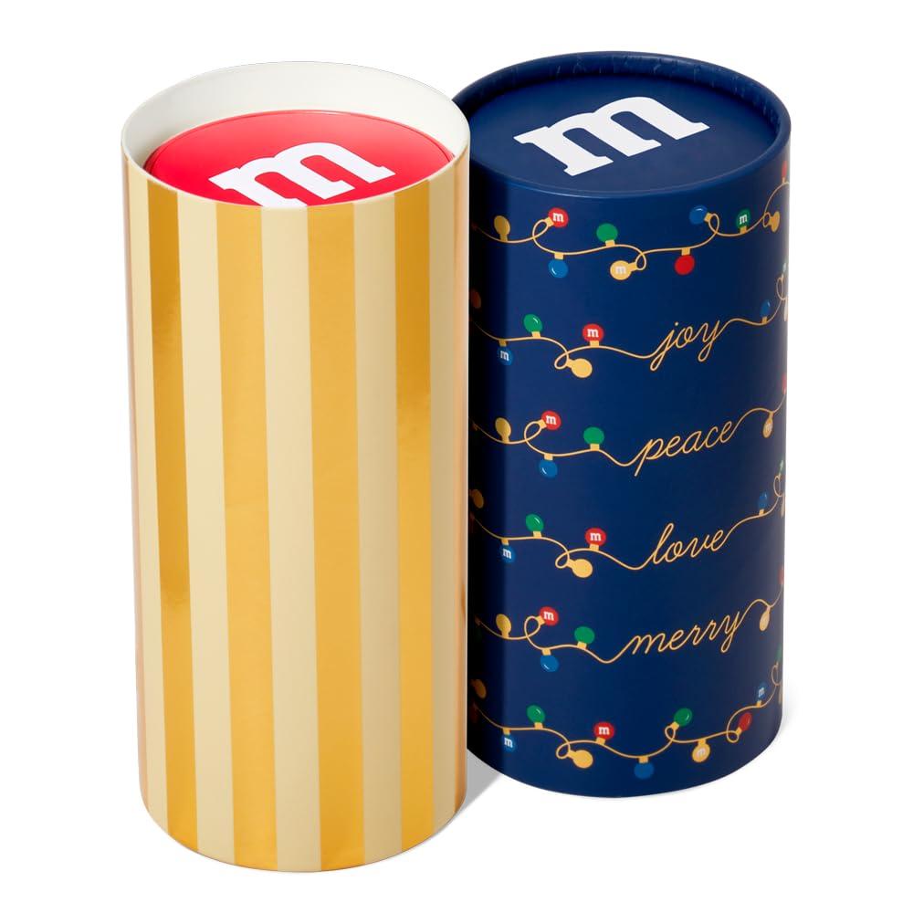 M&M\'S WORLD M&MS Holiday Gift Jar in Holiday Lights Tube, Unique Holiday Gift filled with Pre-Designed M&MS Holiday Candies