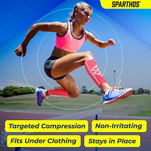 Sparthos Sparthos Calf Compression Sleeves (Pair) – Leg Compression Socks for Men and Women – Shin Splint Calf Pain Relief Air Travel Flight Nurses Maternity Basketball Football Soccer (Pink-M)