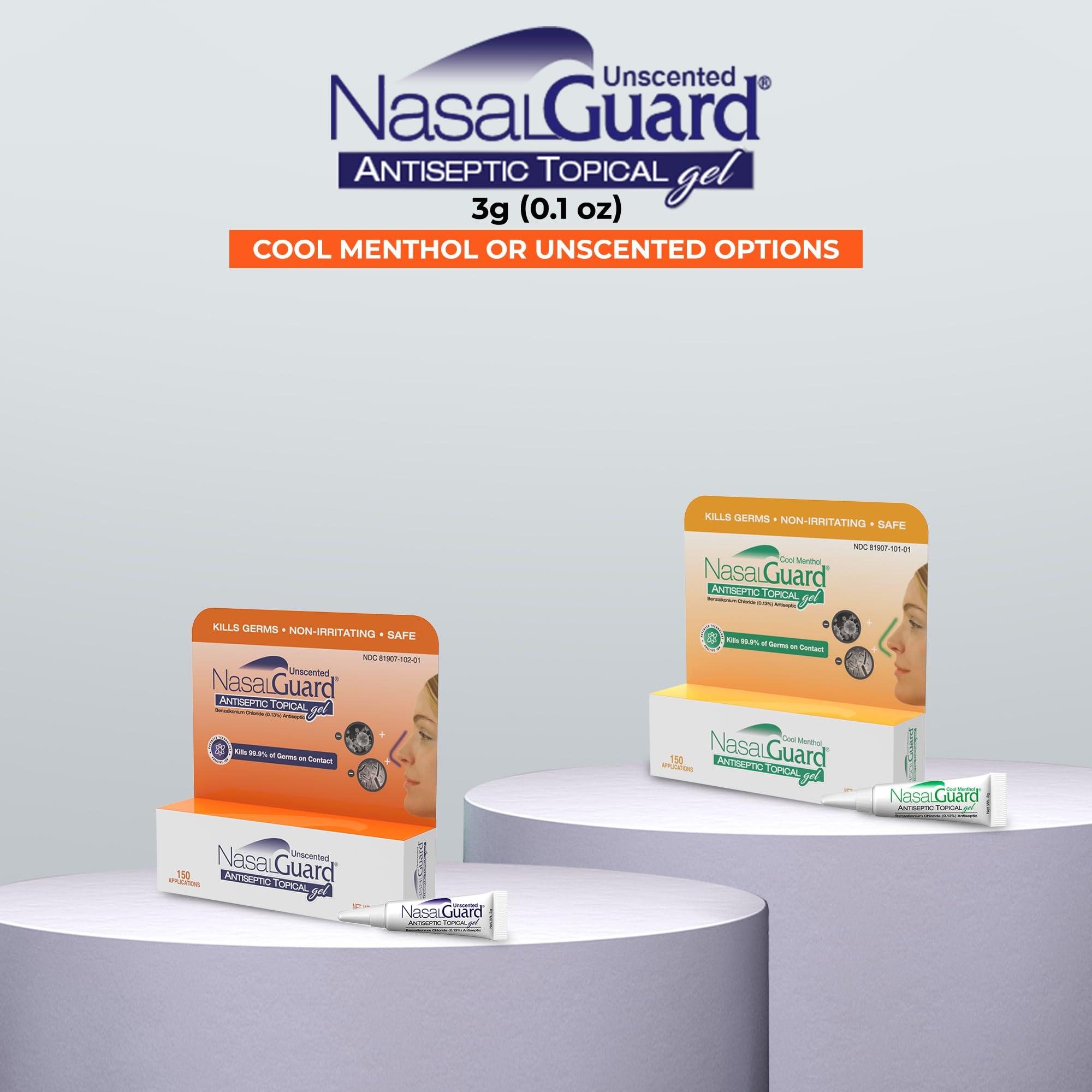 NasalGuard NasalGuard Antiseptic Topical Gel - Kills 99.9% of Germs - Patented Positive Ion Technology, Non-irritating, Safe for Daily use - Over 150 Applications Per Tube, (3 Grams) Unscented