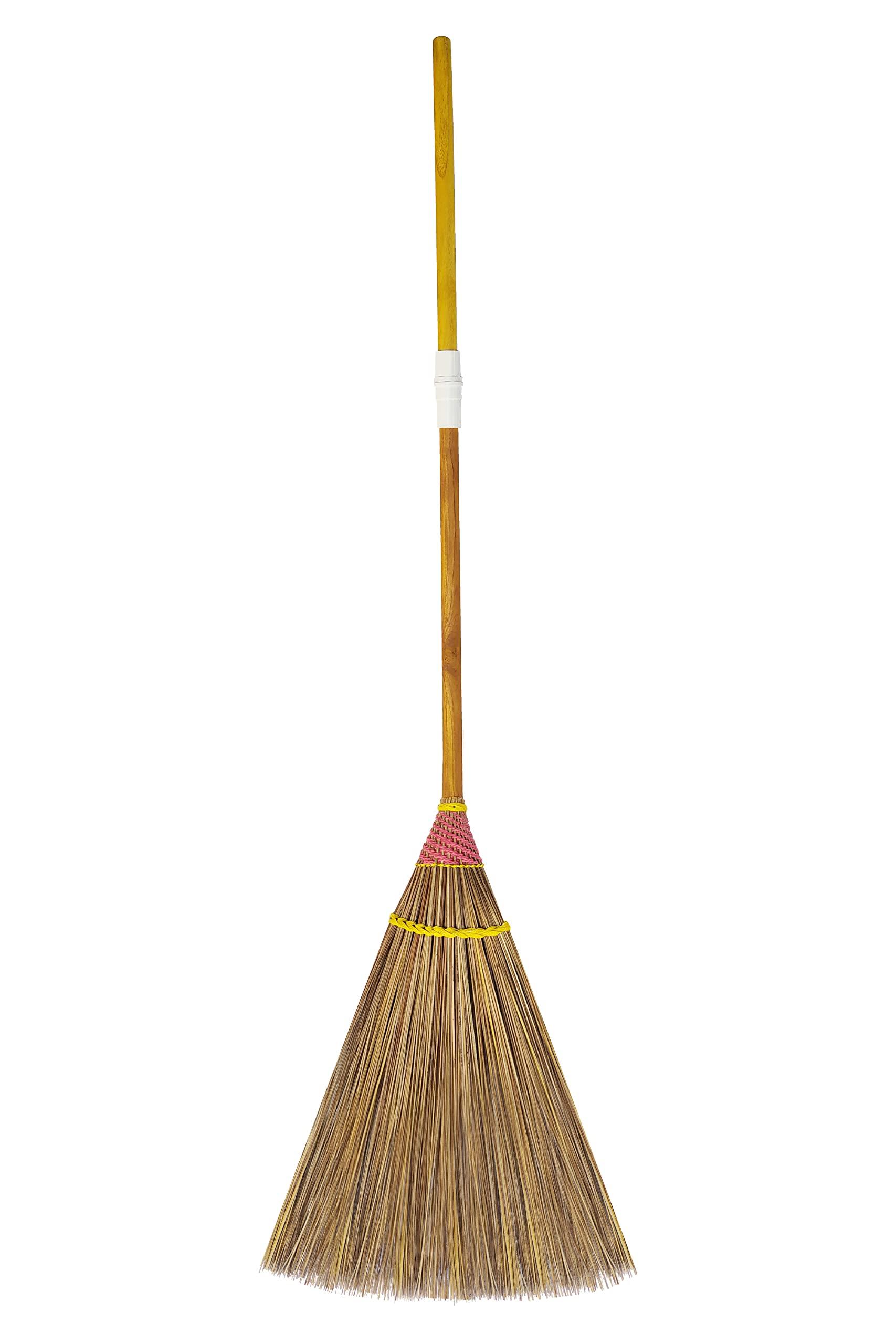 AW BROOMS Garden Broom, 61 Inch, Natural Coconut Leaf Broom,Outdoor Brooms, Sweep Snow and Wet Leaves Multi-Surfaces Sturdy Outdoor Coconut Leaf Broom Bamboo Stick Handle Durable Broom Asian Heavy Duty Broom