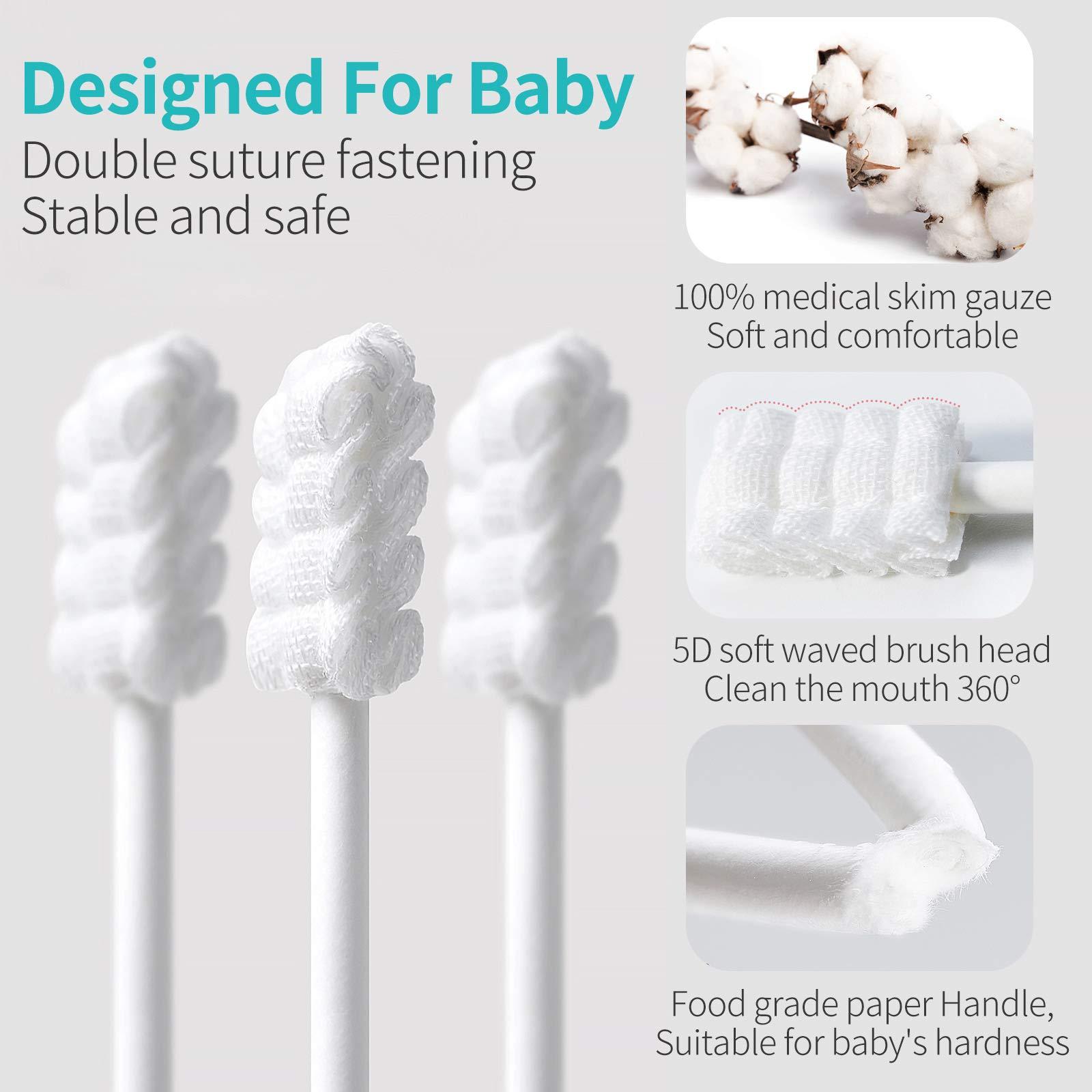 dearlomum dearlomum Baby Tongue Cleaner, Newborn Baby Toothbrush, 96PCS Disposable Infant Toothbrush Clean Baby Mouth,Gauze Gum Cleaner Toothbrush Baby Oral Cleaning Stick Dental Care for 0-36 Month Baby