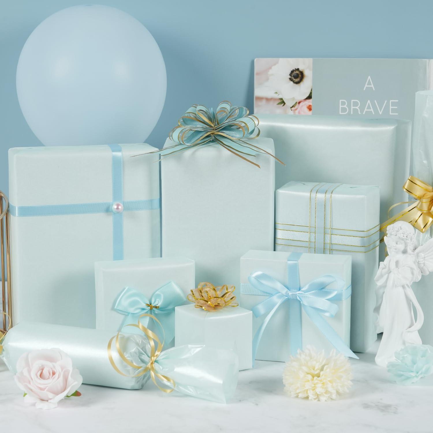 RUIFUN Metallic Light Blue Tissue Paper Sheets 20 x 14 inches, 60 Sheets Shiny Baby Blue Tissue Paper for Gift Bags Crafts Gift Wrapping, Blue Tissue Paper Bulk for Birthday Weddings Baby Shower Party Decor