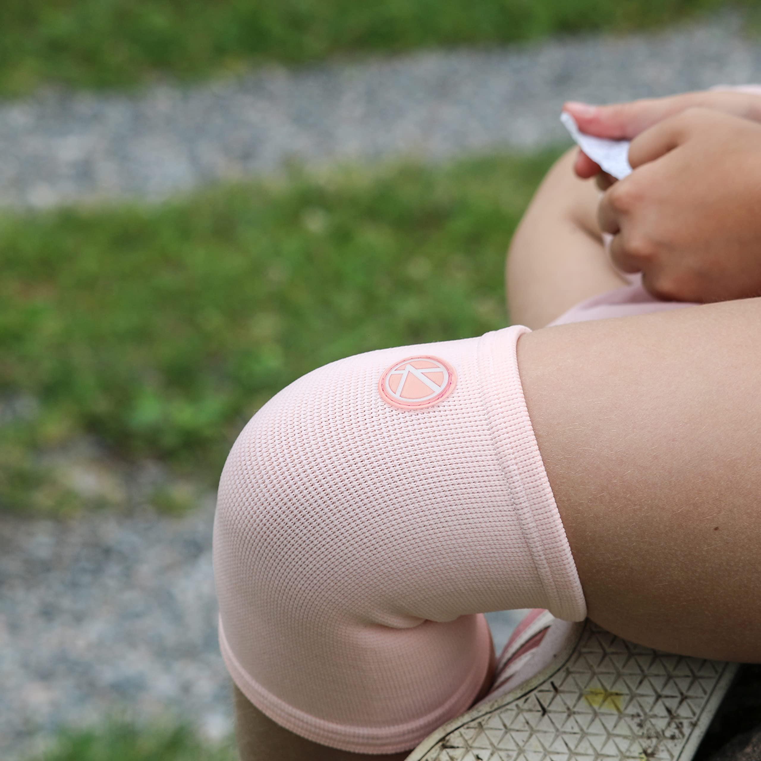 KARM KARM Kids Knee Brace Sleeve - Youth Knee Compression Sleeve for Kids, Child - Support for Pain, Sports, Football, Basketball, Gymnastics, Recovery, Boys & Girls (Light Pink)