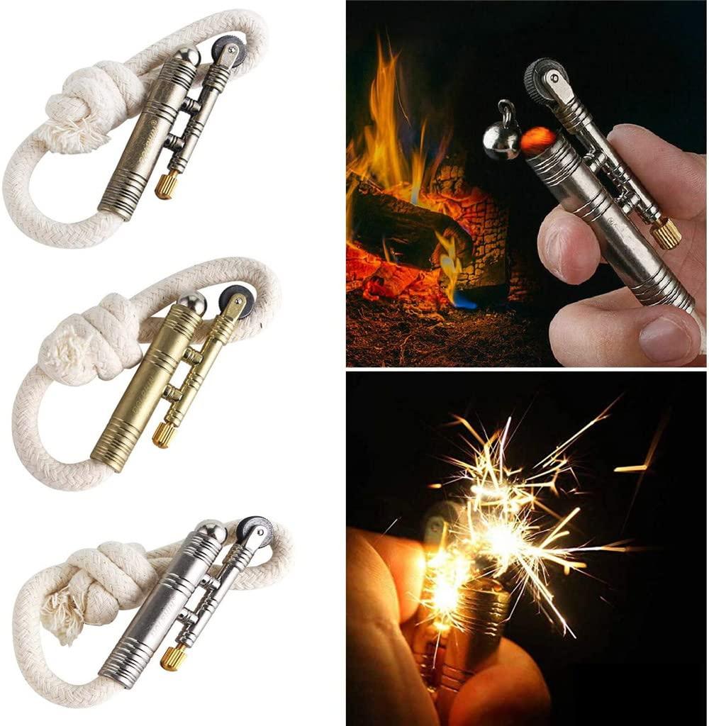 VAGILE 3PCS Windproof Rope Lighter Sailors Trench Vintage Lighter WWII Lighters Portable Survival Shepherds Lighter Outdoor Camping, No Need for Kerosene/Gas, Gifts Army Navy (Bronze + Silver + Golden B)
