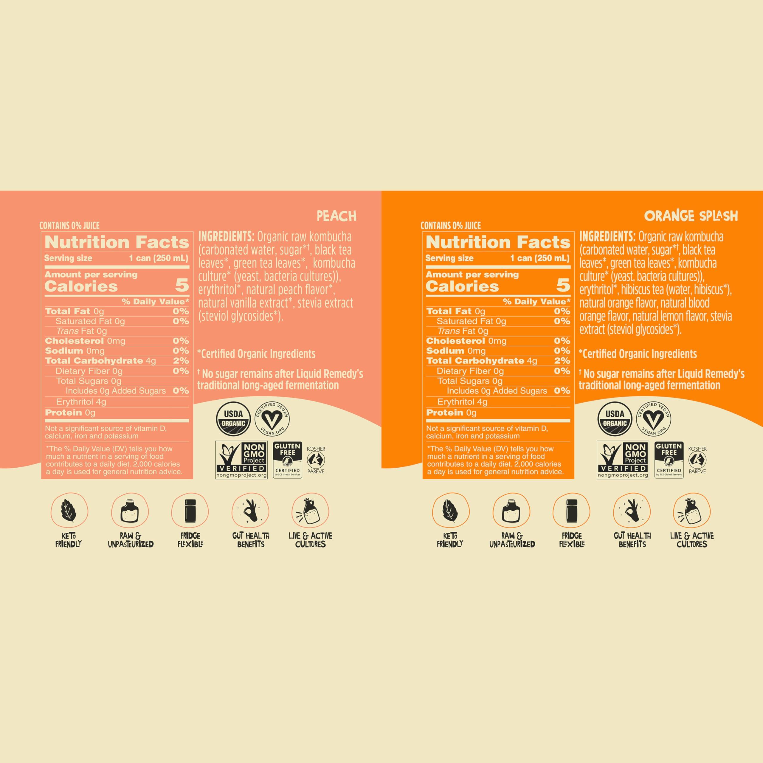 REMEDY Kombucha Liquid Remedy Kombucha Sugar Free Organic Drink, Low Calorie, Probiotic Like Tea for Gut Health - Super Sampler Variety Pack - 8.5 Fl Oz Can, 24-Pack