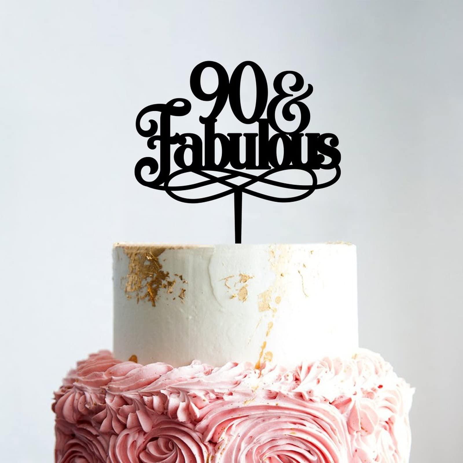 WengBeauty 90 & Fabulous Cake Toppers Black Acrylic 90th Birthday Party Decoration Ideas Happy Birthday Cake Topper Personalized Age Birthday Cake Topper Birthday Anniversary Party Decorations