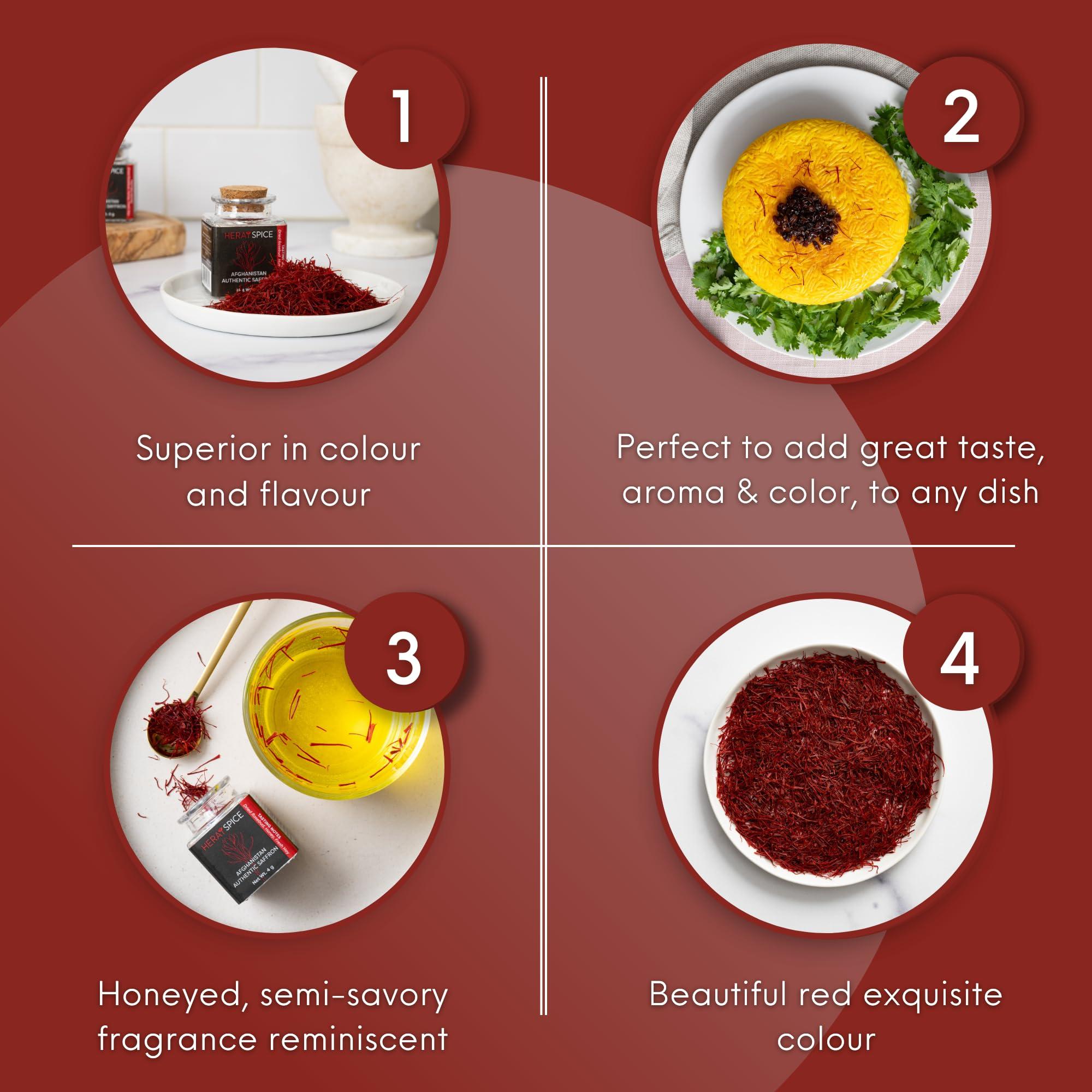 Heray Spice 4 Grams Afghanistan Saffron Threads, Coming from Herat Province, Rich and Aromatic Saffron, Premium Grade A, All Red