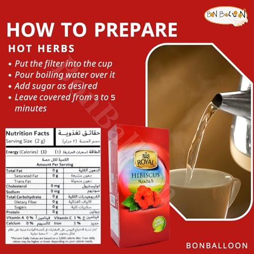 Egyptian Royal Natural Hibiscus Flower Tea Bags Pure Natural Dried Roselle Egyptian Herbal Caffeine Free Egypt Aswani Aswan Chai Hybiscus Hibscus Tea\'s Hibiscous Halal Kosher (20 Bags)
