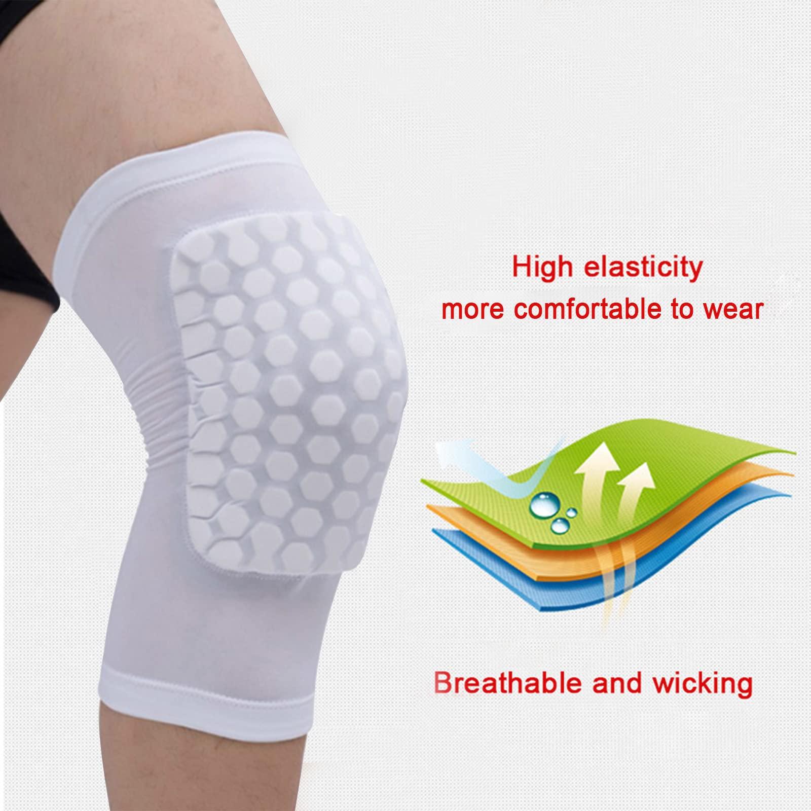 Laiiqi Knee Compression Pads,Basketball Knee Pads with Honeycomb Padding, Breathable and Non-Slip Knee Pads for Volleyball Gym Running Workout Sports, Hex Knee Pads Sleeves for Men and Women M (A Pair White)