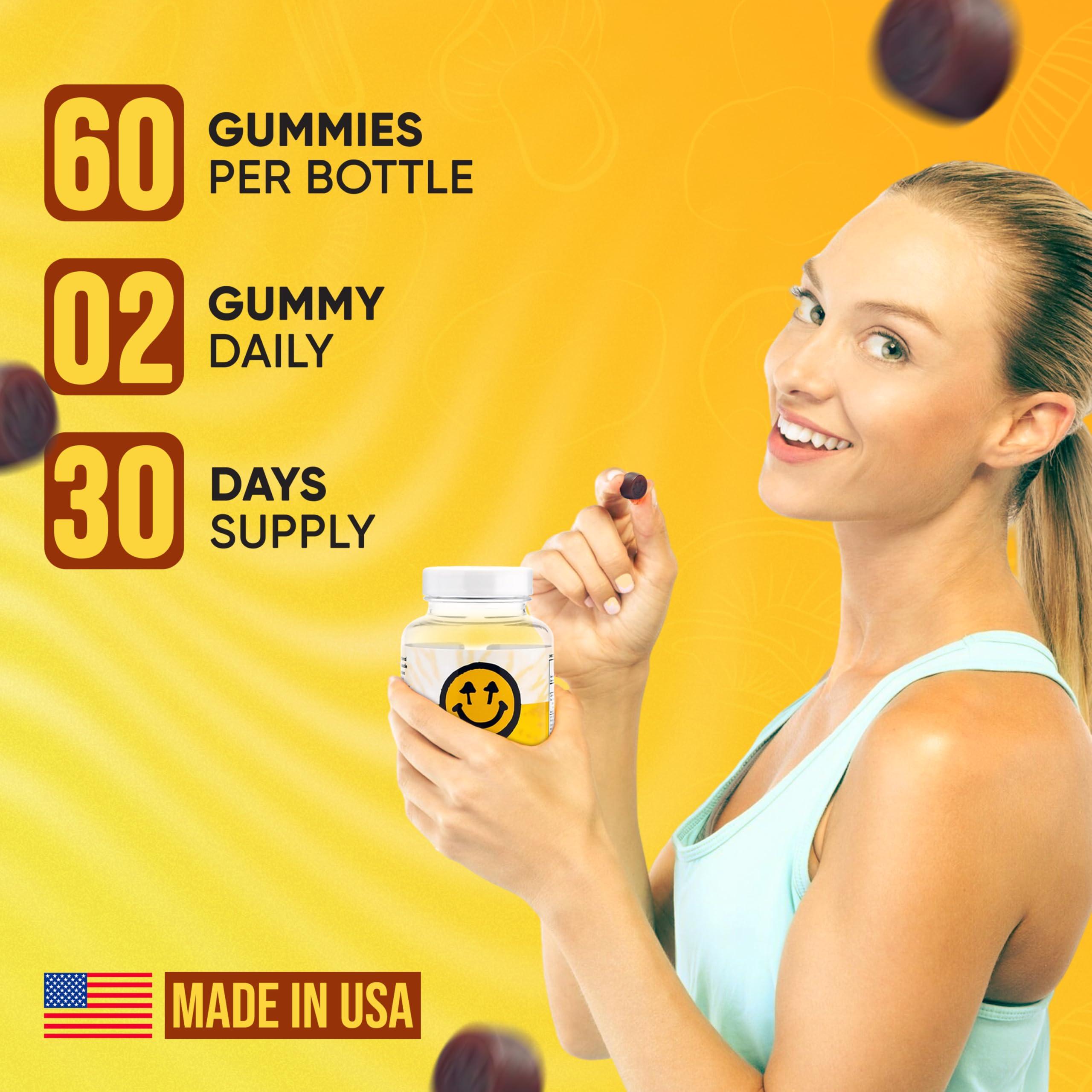 Happy Caps Happy Caps Functional Mushroom Gummies - Lions Mane, Cordyceps, Chaga, Reishi - Immune System Booster & Nootropic Brain Supplement - 60 Gummies (1)