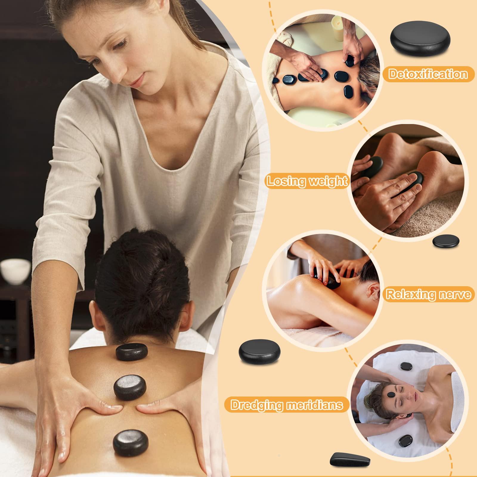 MOUOUSO MOUOUSO Hot Stones Massage Set, 18 Pcs Hot Stones with Warmer, Massage Stones for Professional or Home SPA, Relaxing, Healing