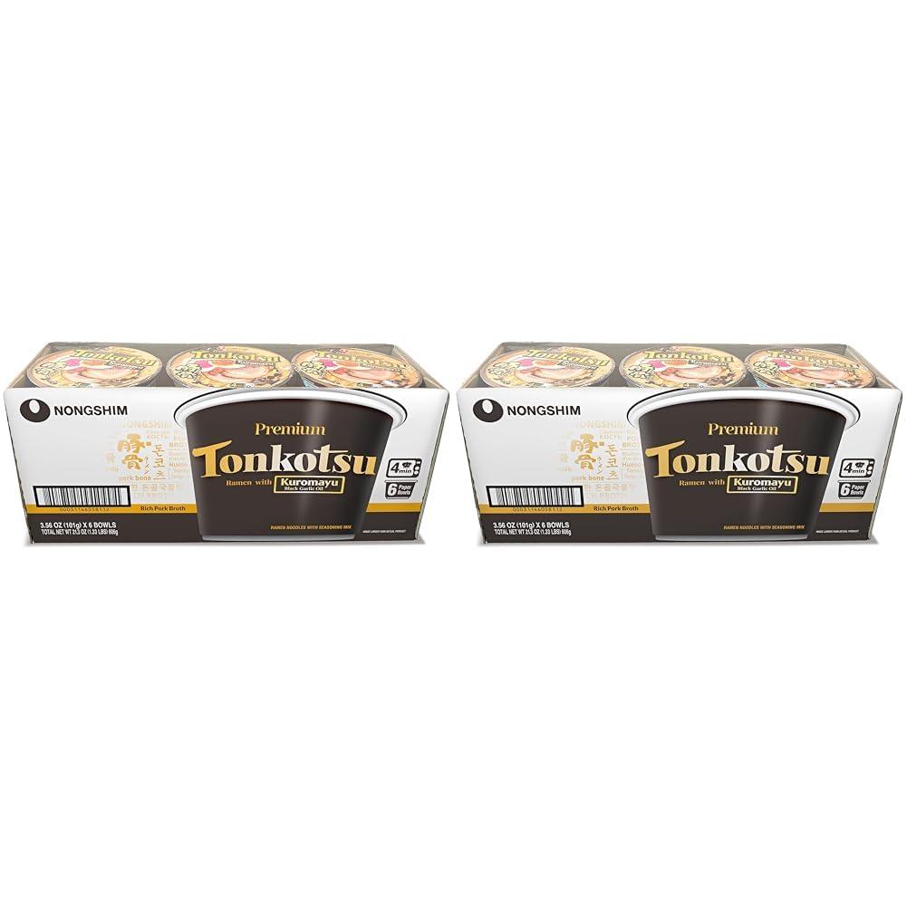 Nongshim Nongshim Tonkotsu Kuromayu Ramen with Kuromayu Black Garlic Oil, 6 Paper Bowls, Rich Pork Broth, Premium Ramen Noodles Soup Mix (Pack of 2)