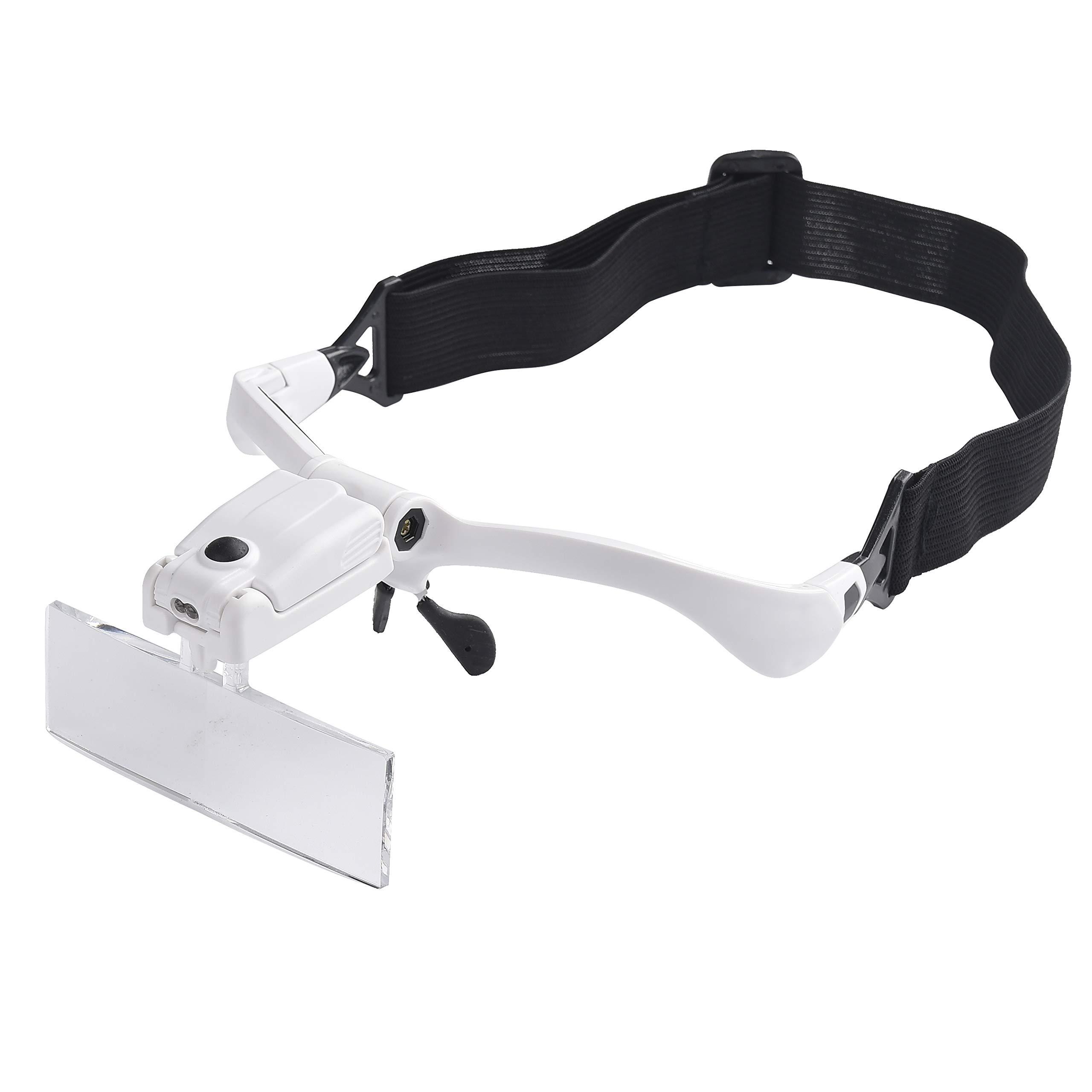 Beileshi Beileshi Headband Magnifying Glasses with Rechargeable LED Lampstents and Headband Interchangeable Magnifier 5 Magnification of Lenses: 1.0X 1.5X 2.0X 2.5X 3.5X