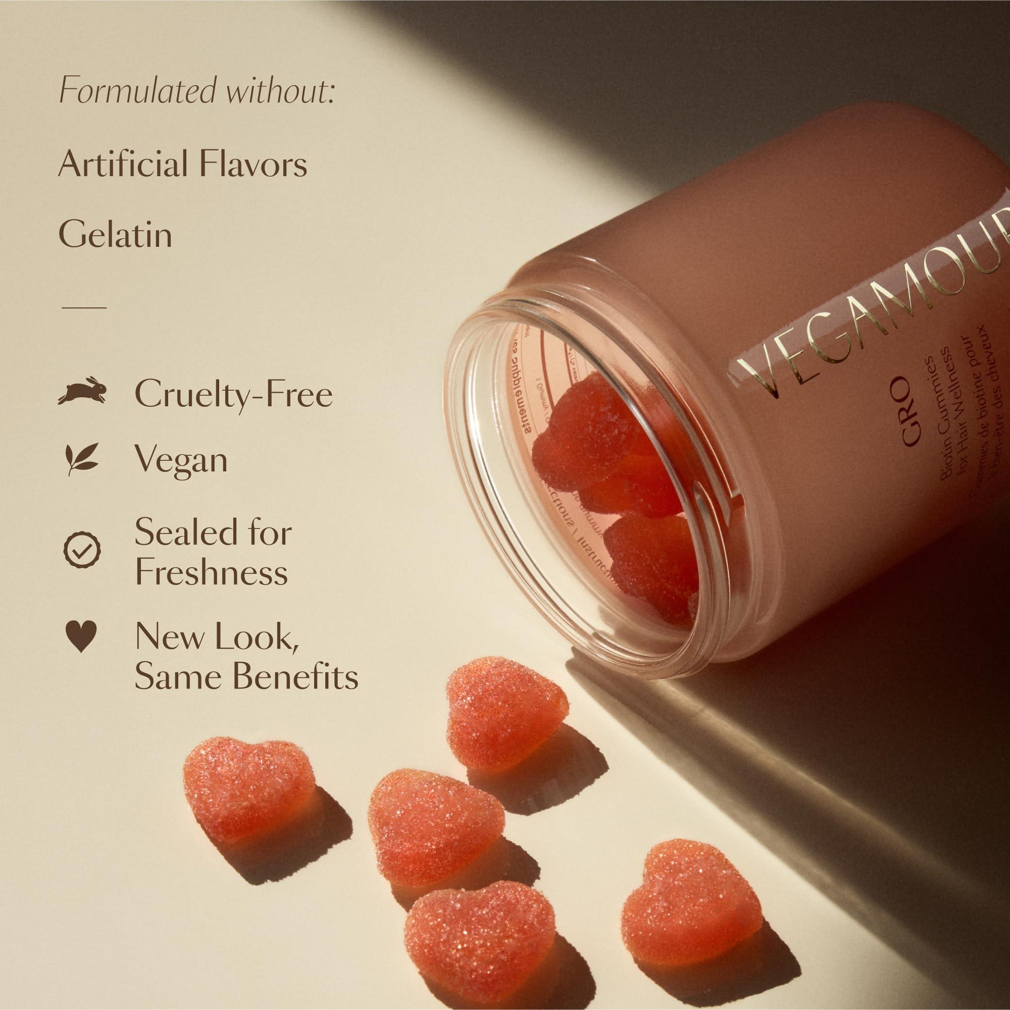 VEGAMOUR VEGAMOUR GRO Biotin Gummies, Strawberry Flavor with 5000 mcg Biotin, Supports Healthy Hair Vegan Gummies with Vitamins A, B, C, E, B-12 & More, 30 Ct