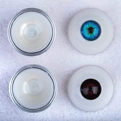 PUOPUDOLLS Silicone TPE Doll Eyes,2 Pairs of 32mm Half Round Acrylic Doll Bear Craft Resin Eyeballs (Brown +Dark Blue)