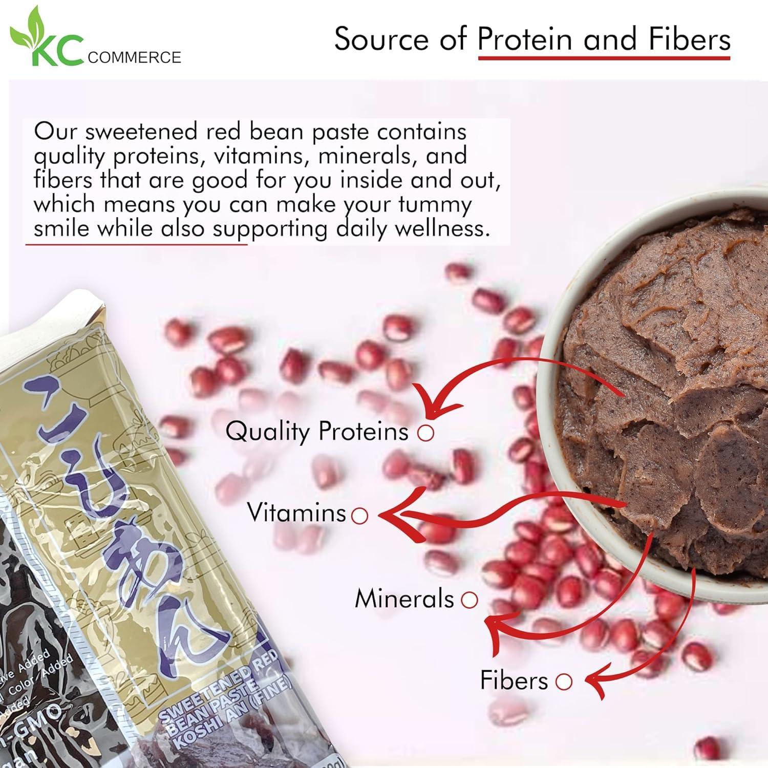 KC Commerce Sweetened Red Bean Paste - Adzuki Beans, Japanese Mochi Rice Cake Sweets Anko, Mashed TSUBUAN, VEGAN & GLUTEN-FREE, NO PRESERVATIVE, NO-MSG, NON-GMO, 14.11oz (Pack of 3 (Fine))