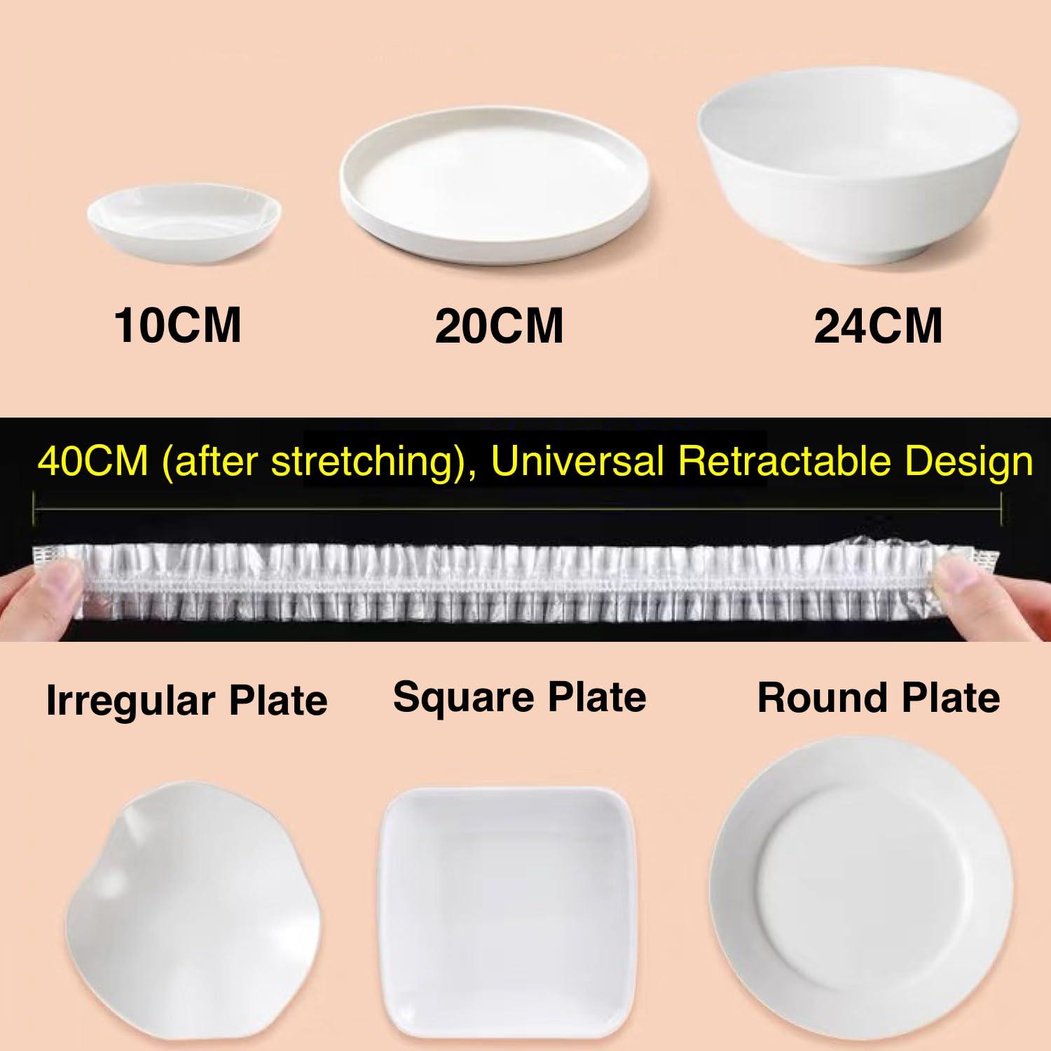 FRAGRANTGARDEN Fresh Keeping Bags, Plastic Sealing Elastic Stretch Adjustable Bowl Lids, Reusable Plastic Kitchen Wrap for Cover Food, Cling Film for Picnic (100PCS)