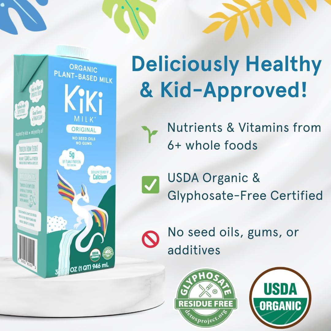 Kiki Milk Kiki Milk Plant Based Milk - Organic Original Kiki Milk - Calcium & Magnesium Source - Gluten Free, Gum Free, GMO Free, Dairy Free, Soy Free, Glyphosate Free - Shelf Stable - (32 oz • Pack of 6)