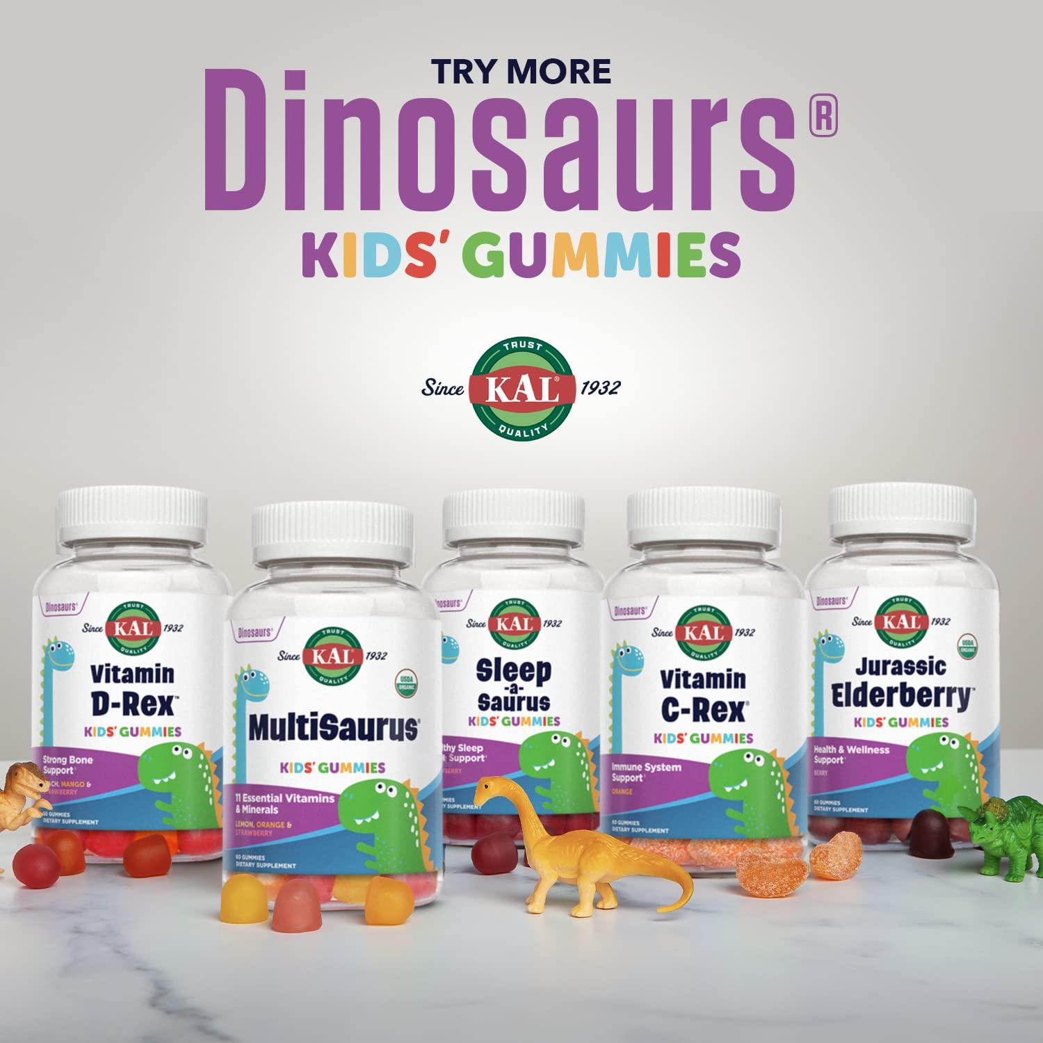 KAL KAL Vitamin D-Rex - Vitamin D Gummies for Kids - Kids Vitamin D3 - Peach, Mango, and Strawberry Flavors - Immune, Heart, Bone & Oral Support - Vegetarian, Gluten Free - 60 Servings, 60 Gummies