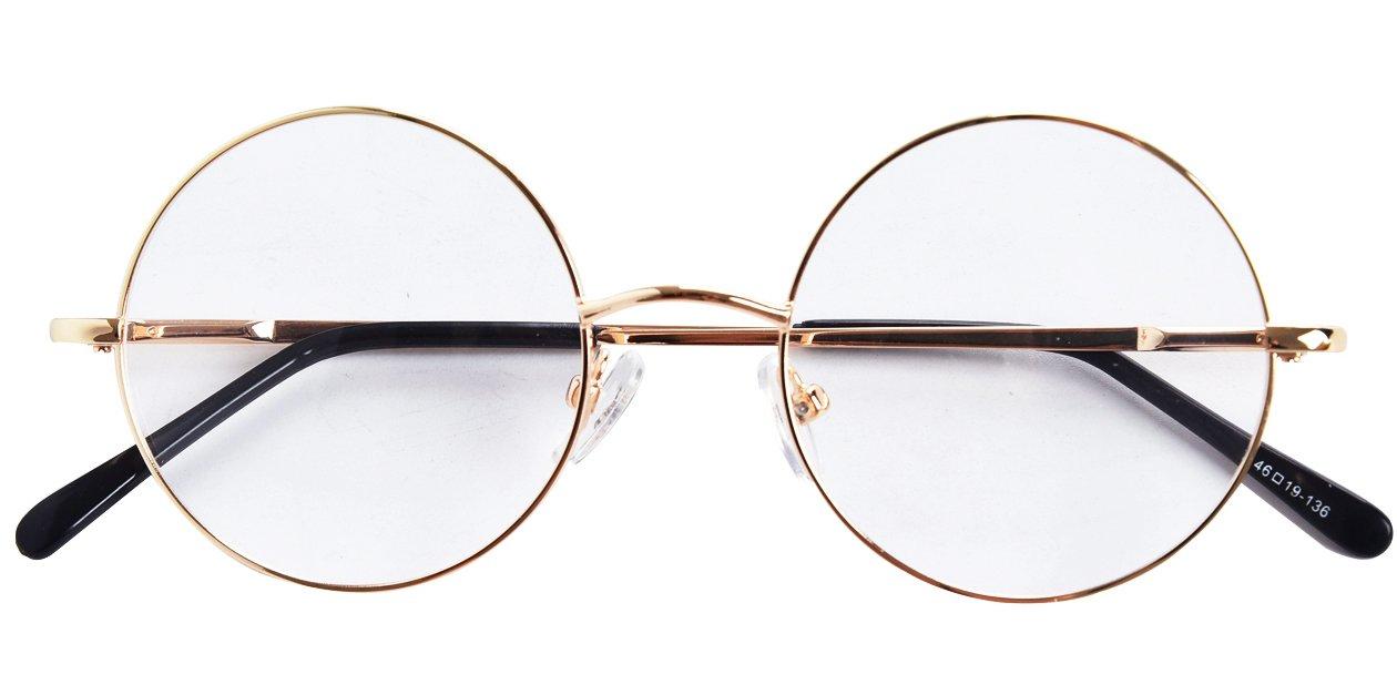 BEISON BEISON Round Reading Glasses Spring Hinge Metal Readers 46mm (+1.25, Gold)