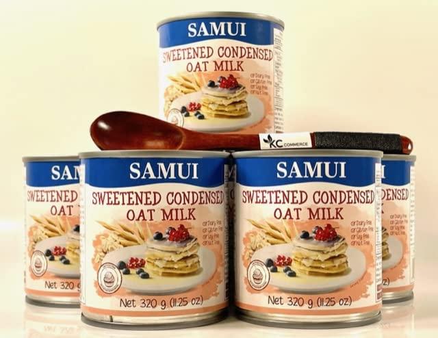 KC Commerce Samui Sweetened Condensed Oat Milk Dairy. Gluten Free, and Lactose Free Product of Thailand. 11.25oz Combo With KC Commerce Wooden Spoon.(6)