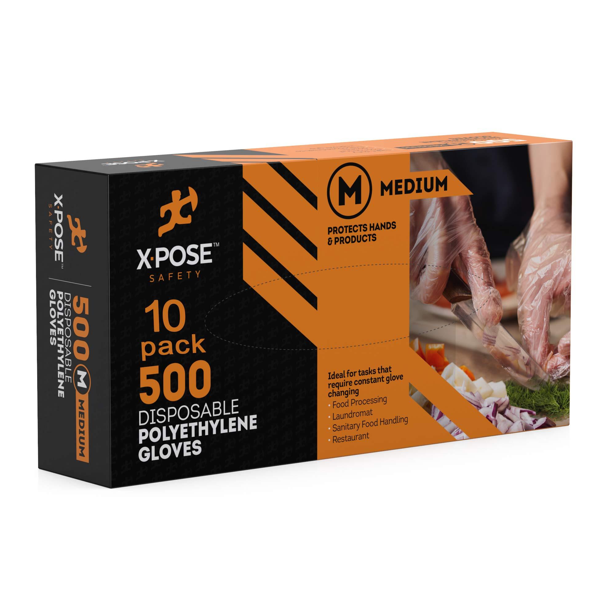 Xpose Safety Xpose Safety Clear Disposable Poly Gloves - 500 Large - 10 Pack - Non Latex Gloves - Kitchen Prep (10, Medium)