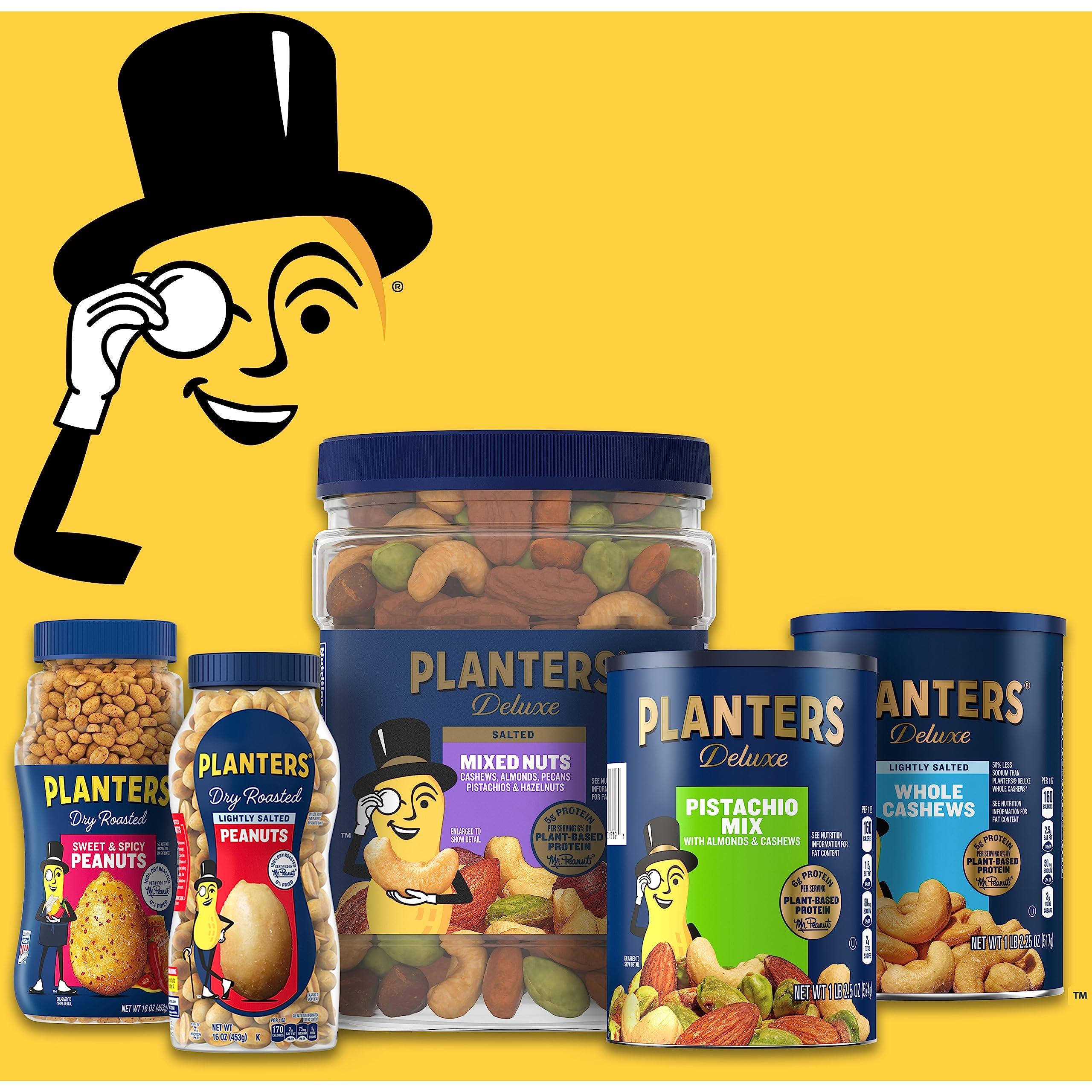 Planters PLANTERS Deluxe Salted Mixed Nuts, Roasted Cashews, Almonds, Pecans, Pistachios, and Hazelnuts, Party Snacks, Plant-Based Protein, Quick Snack for Adults, After School Snack, 34oz Container