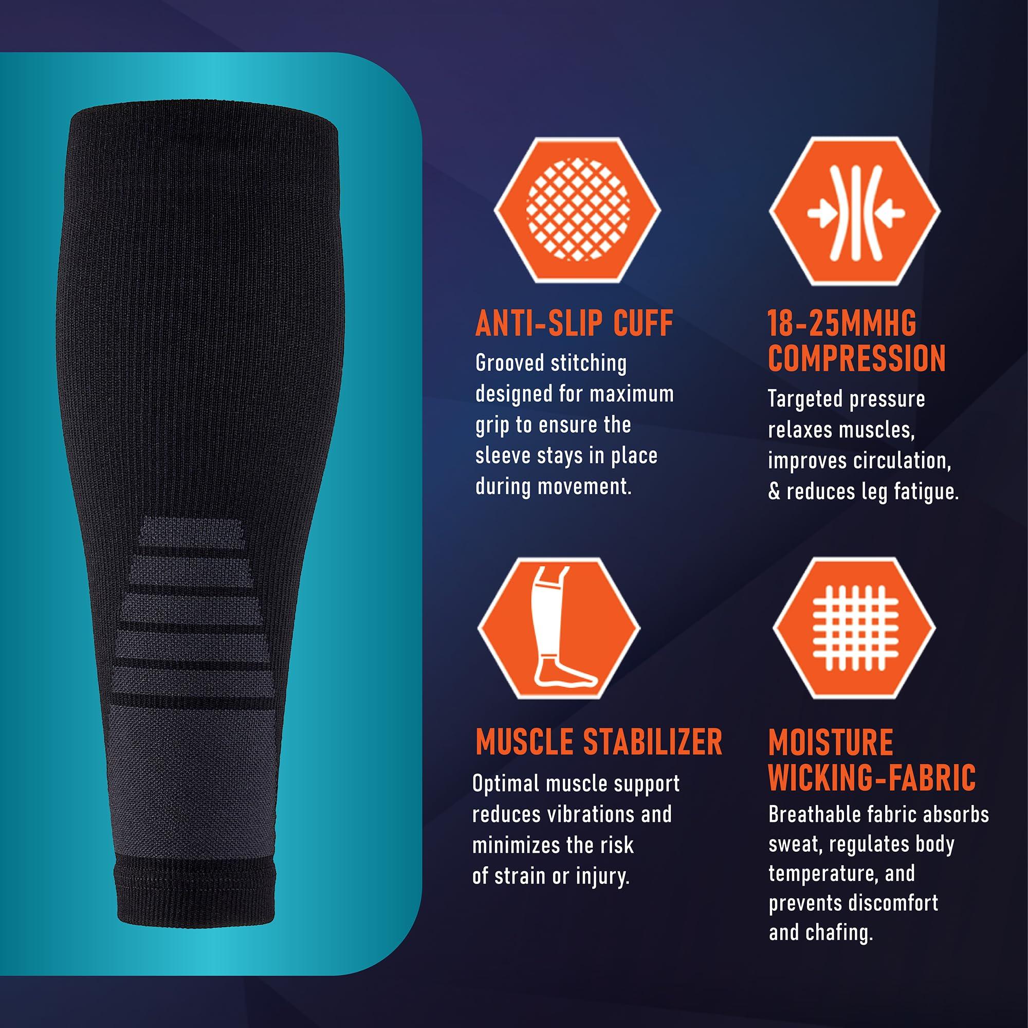 PhysFlex Calf Compression Sleeves for Men and Women - (1 Pair) Footless Compression Socks Support for Varicose Vein, Nursing, Pregnancy, Running - PhysFlex Leg Sleeve Brace for Shin Splints, Pain Relief and