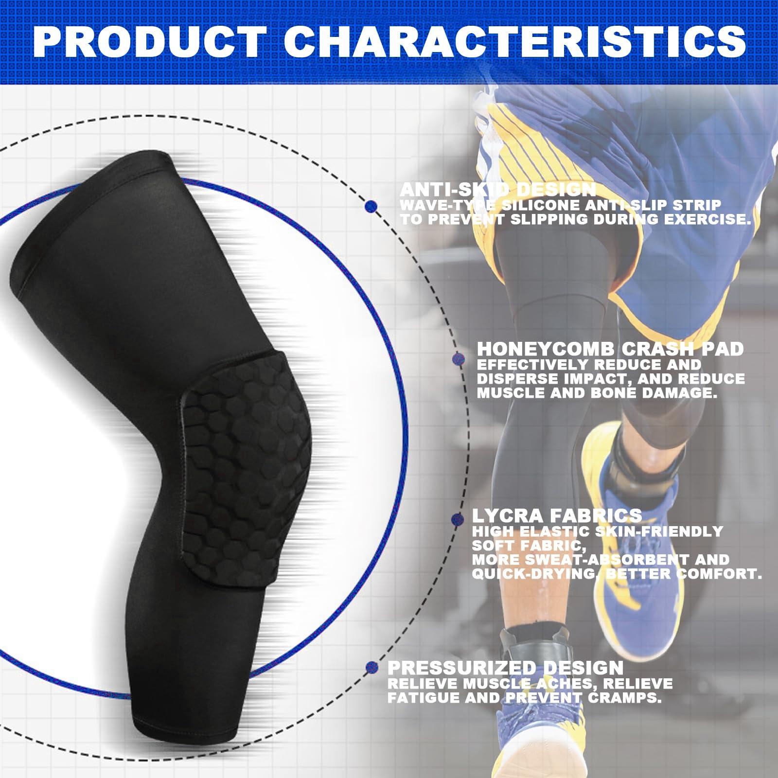 DONOTGO Knee Compression Pads,Compression Knee Sleeve for Knee Pain,Knee Pads Wrestling Knee Brace Leg Sleeves Honeycomb Pad for Volleyball Basketball,Hex Knee Pads Sleeve for Youth and Adult M(Black 2 Pcs)
