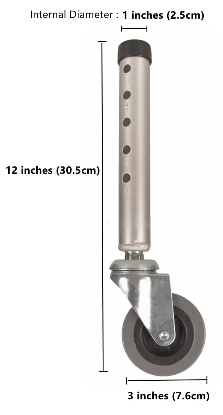 weilai Walker Wheels, Swivel Universal Walker Caster Wheel with 5 Height Adjustable, Replacement Feet Parts Rollator Accessories (Pack of 2)