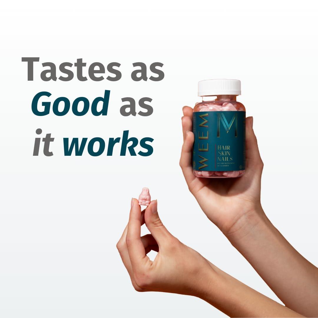 WEEM WEEM Hair Skin and Nails Gummies - Supports healthy hair - Vegan biotin Vitamins for Women & Men Supports Faster Hair Growth, Stronger Nails, Healthy Skin, Extra Strength (3)