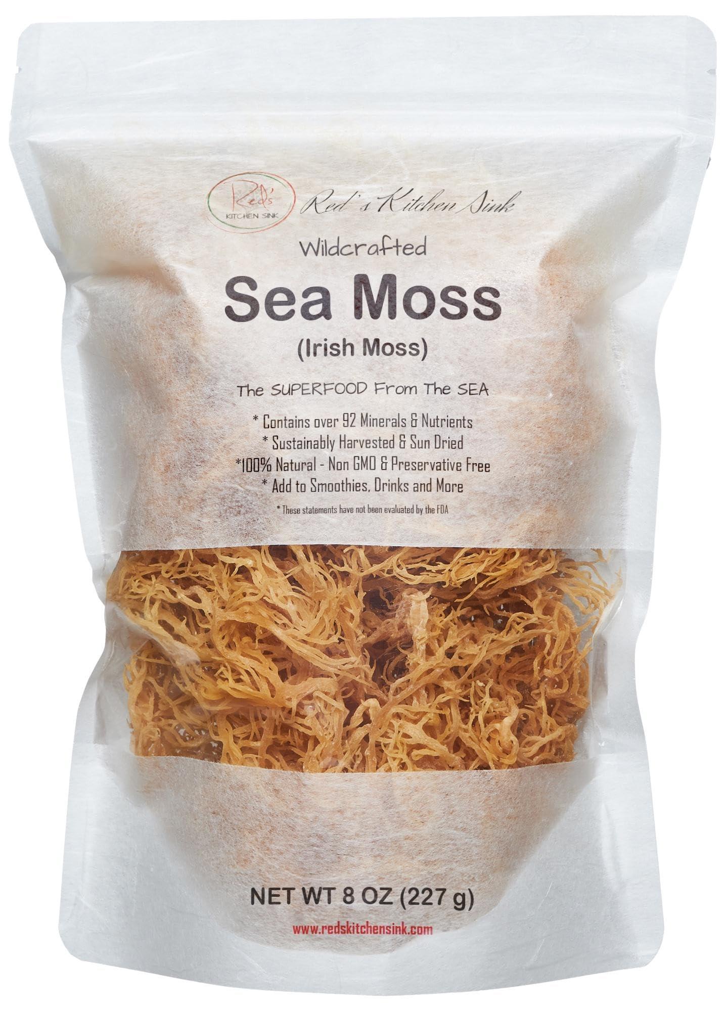 Red\'s Kitchen Sink Sea Moss | Irish Sea Moss | Wildcrafted - 100% Natural, Makes 120+ oz of Seamoss Gel, from St. Lucia | Dr. Sebi - 8oz