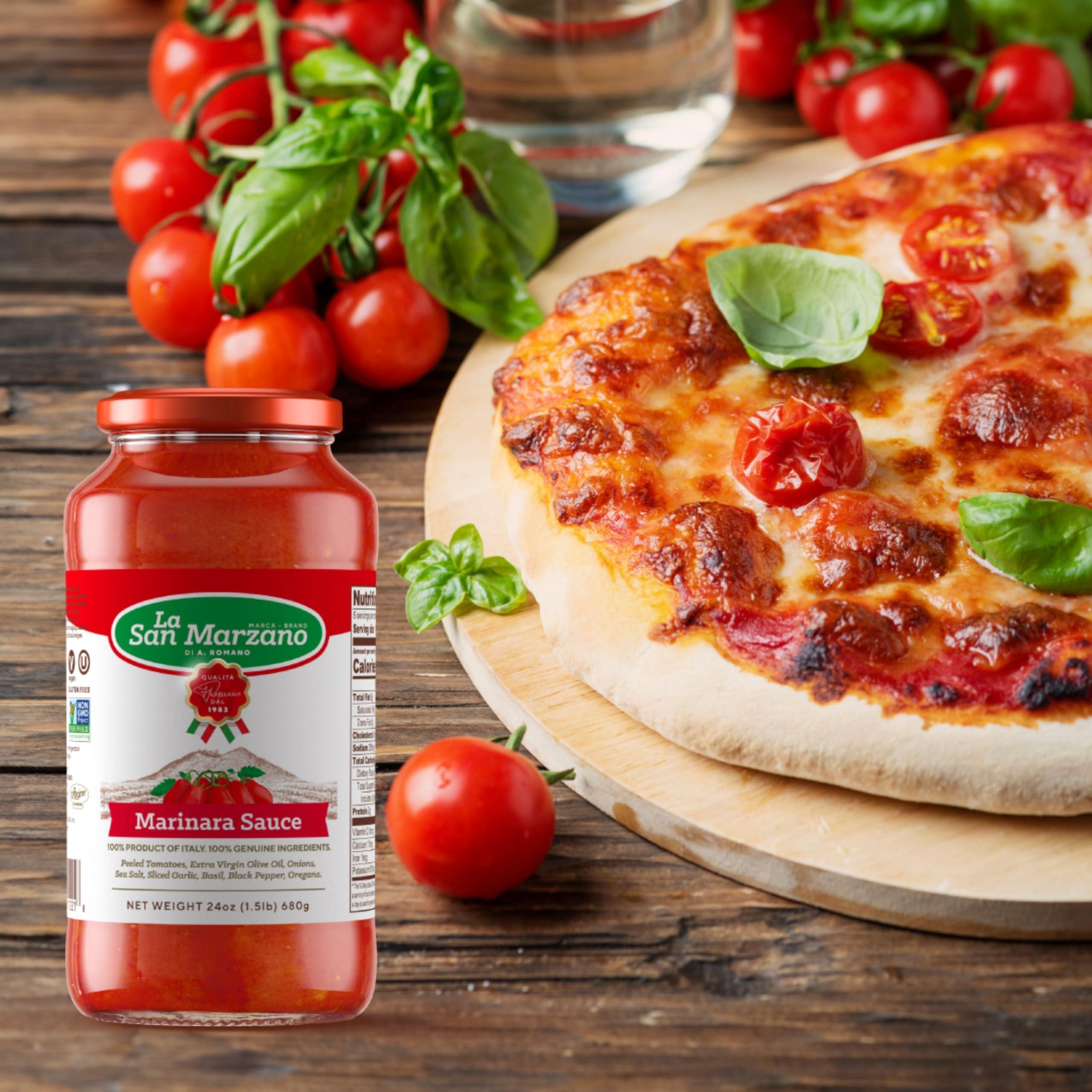 LA SAN MARZANO DI A. ROMANO MARCA BRANDROMANO La San Marzano - Marinara Sauce - Pasta Sauce with 100% Italian Tomatoes Made in Italy - Peeled Tomatoes with Fresh and Natural Ingredients Non GMO Tomatoes, Vegan, Gluten Free, Kosher, Mediterranean Diet 24 Ounce Jar