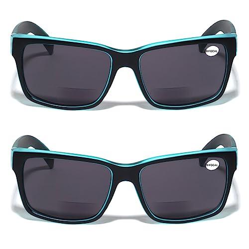 V.W.E. V.W.E. 2 Pairs Men Bifocal Large Wide Fitment 150mm Reading Sunglasses - Outdoor Readers Glasses (2 Black, 2.25)