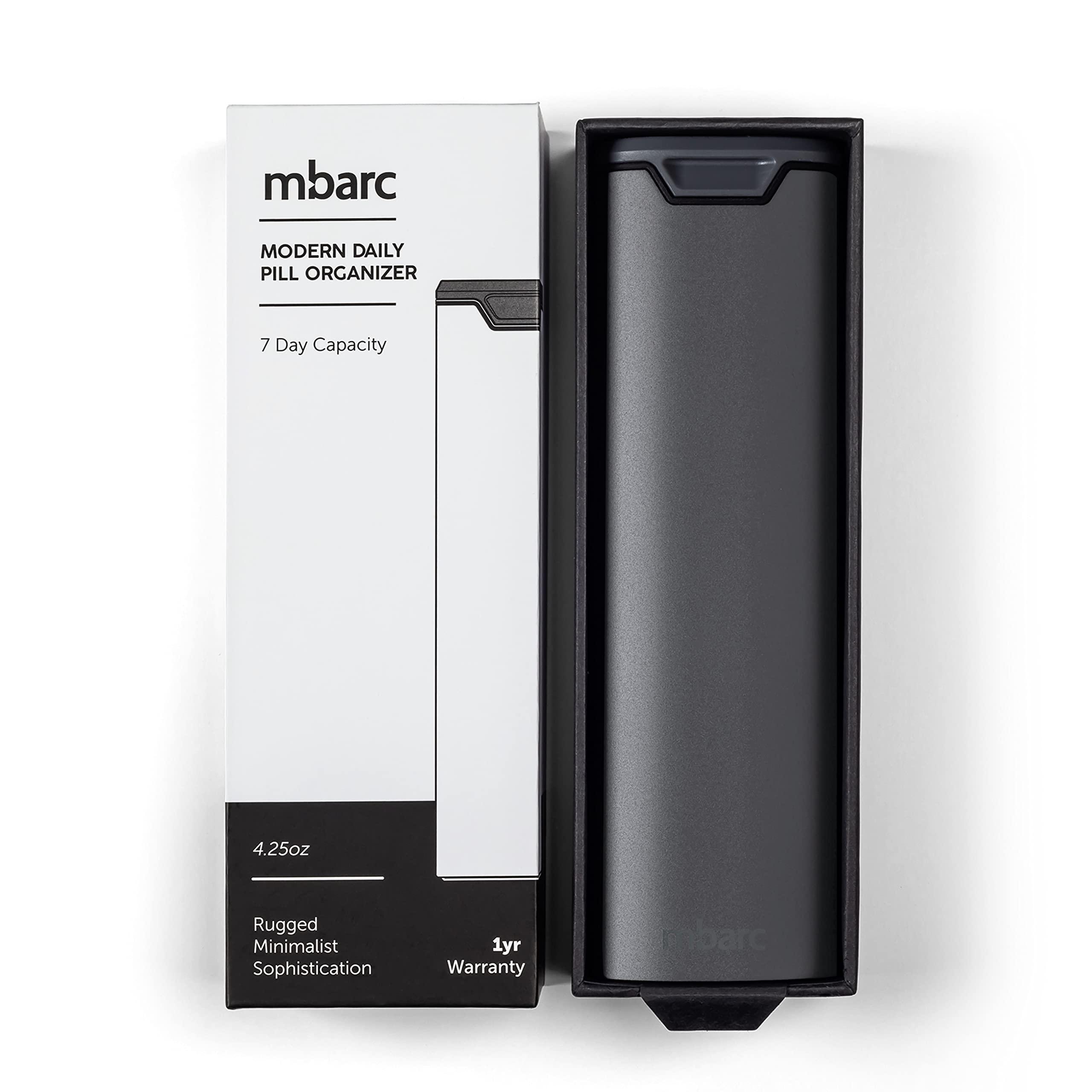 HIGHERHUMAN HigherHuman 7 Day Weekly Pill Organizer 2.0 by mbarc - Premium Stylish Aluminum and Wood Large Capacity Pill Box for Supplements, Pills, Vitamins and Medication. (Steel Grey)