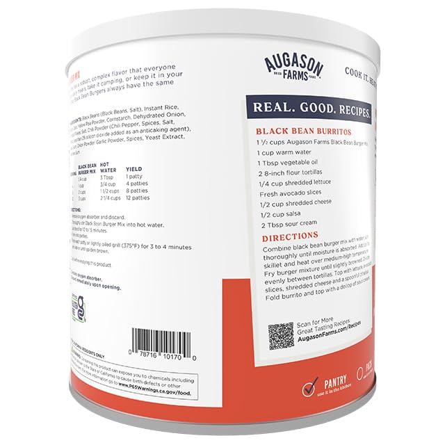 Augason Farms Augason Farms Black Bean Burger Mix Can, Certified Gluten Free, Emergency Food Supply, Everyday Meals, 38 Servings