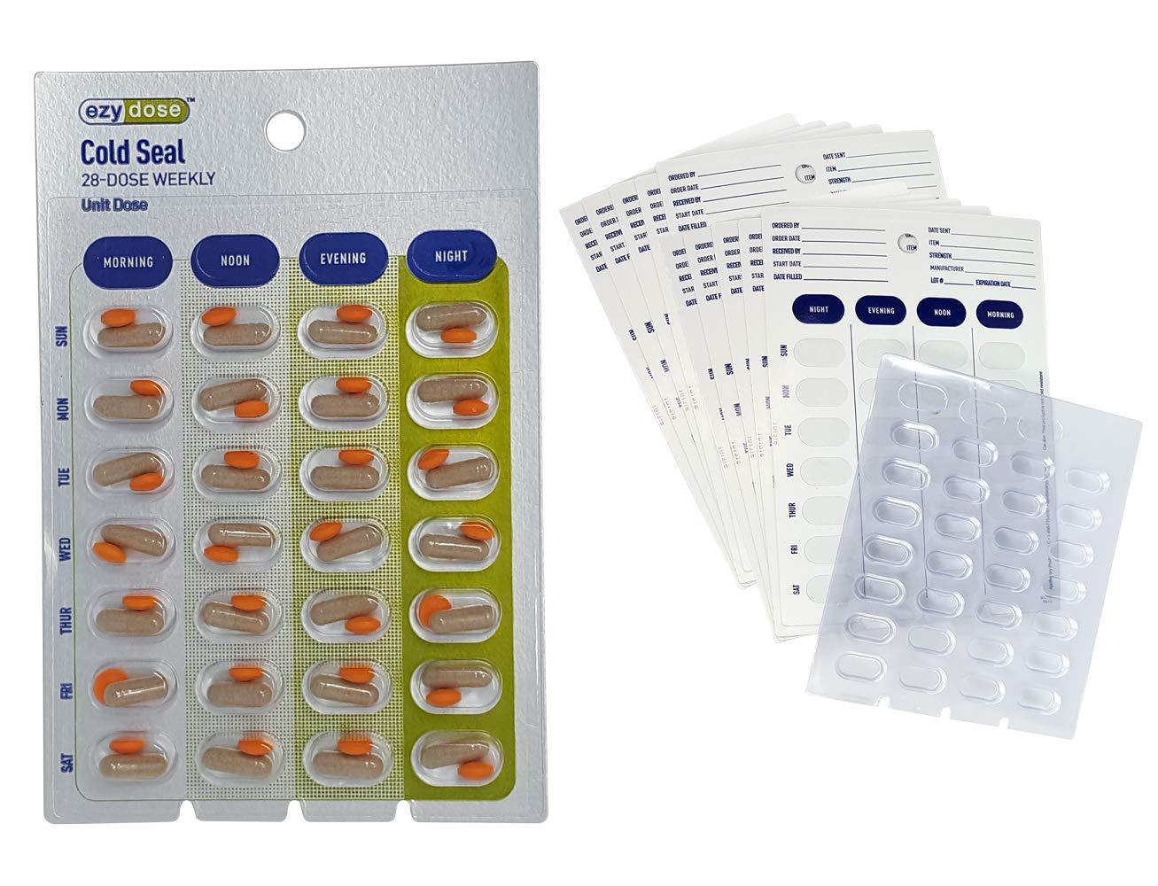 Apothecary Medication Blister Pack Refill Set Cold Seal - Includes Blister Trays & Cold-Seal Cards - Pill Blister Sizes Regular or Jumbo Blisters (Weekly - Jumbo 5/8" Deep - 50 Pack)