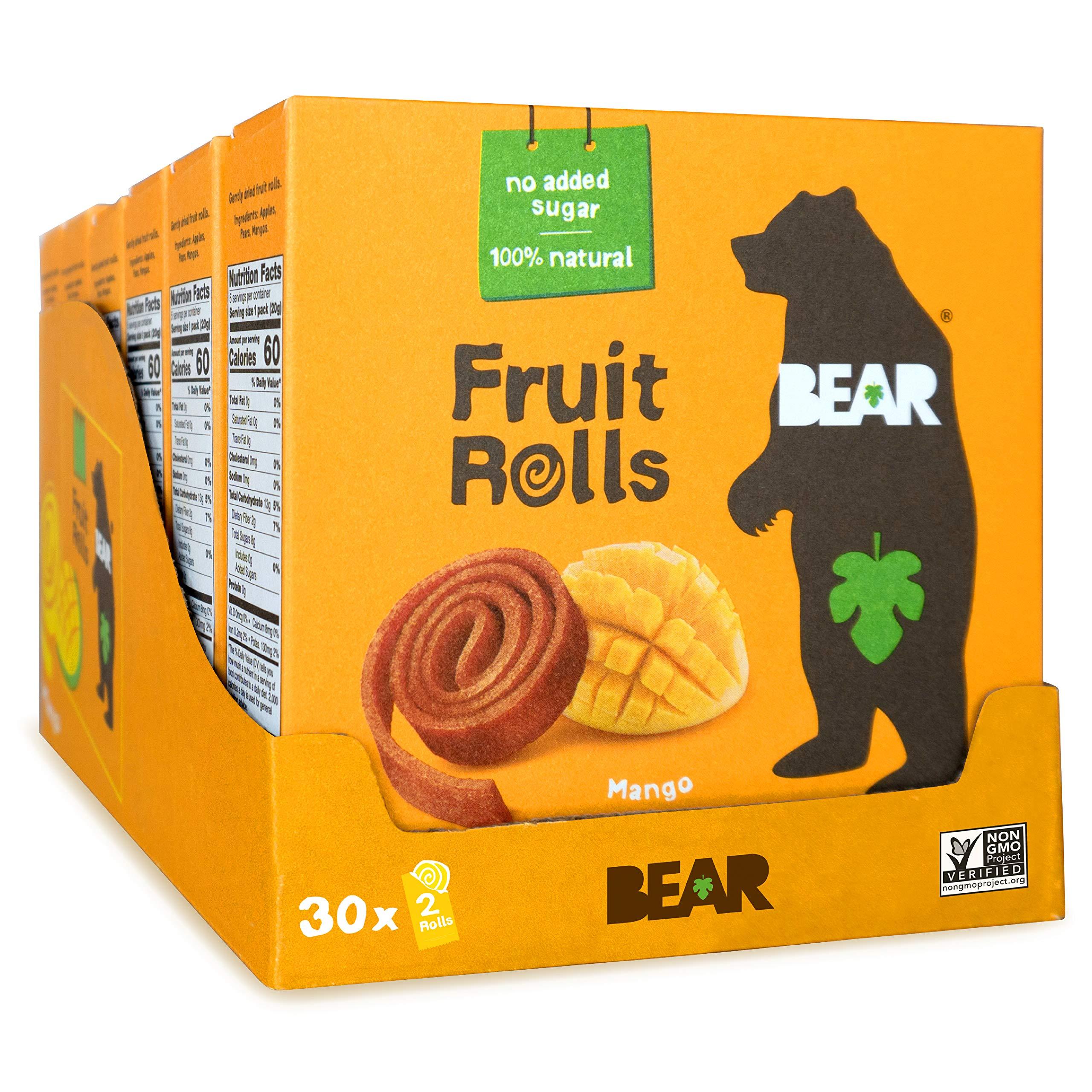 BEAR BEAR Real Fruit Yoyos, Mango, No Added Sugar, All Natural, Non GMO, Gluten Free, Vegan, Healthy On-The-Go Snack For Kids & Adults, 0.7 oz (Pack of 30)