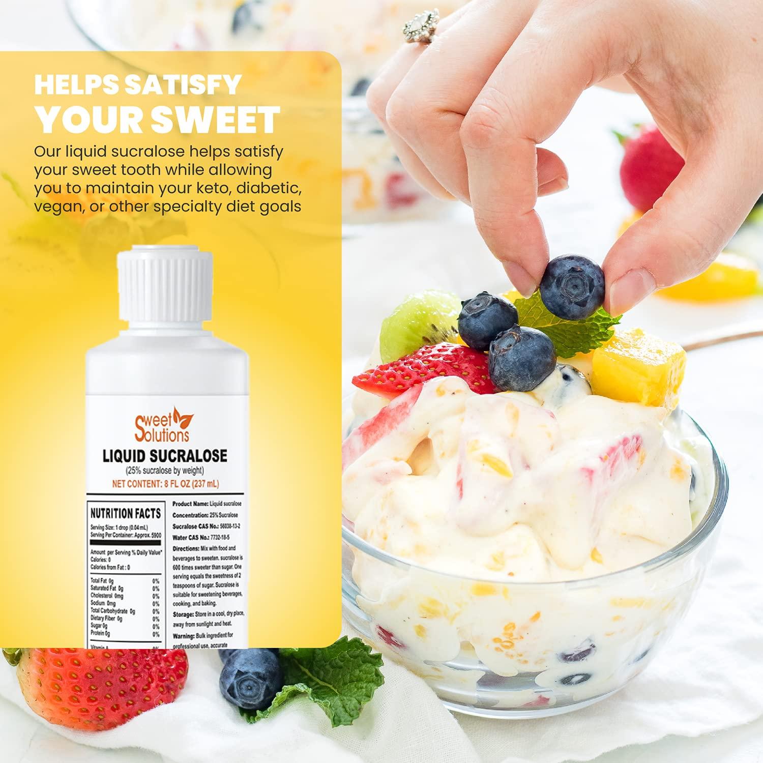 EZ-Sweetz Concentrated Liquid Sucralose Sweetener, 25% Concentrated Sugar Alternative, 8 oz. Bulk for Drinks, Food, and Pastries, Zero Calories and No Carbs (1- Pack)