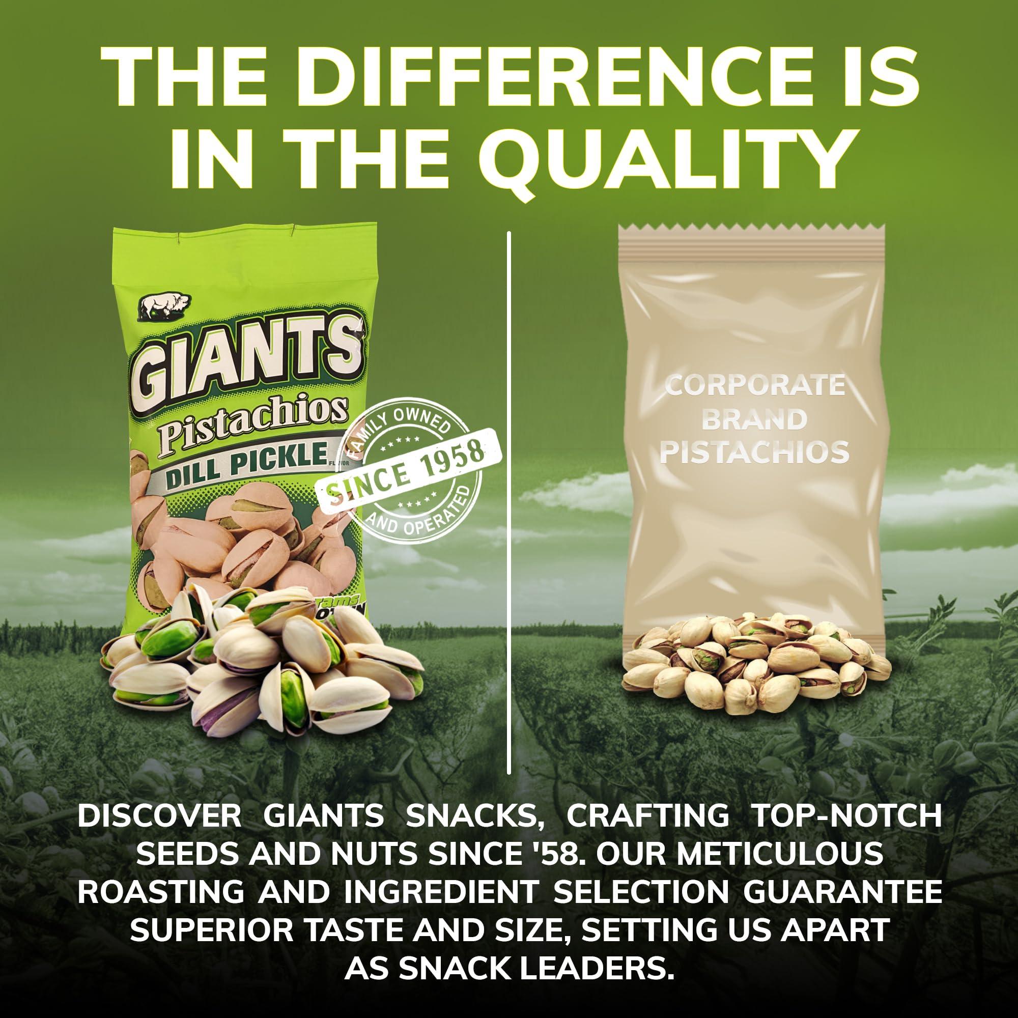 GIANTS GIANTS Dill Pickle Pistachios - Healthy Snacks, In Shell Pistachios Individual Packs, High Protein Snack, Flavored Pistachio Nuts - 4.5 oz Bags (Pack of 8)