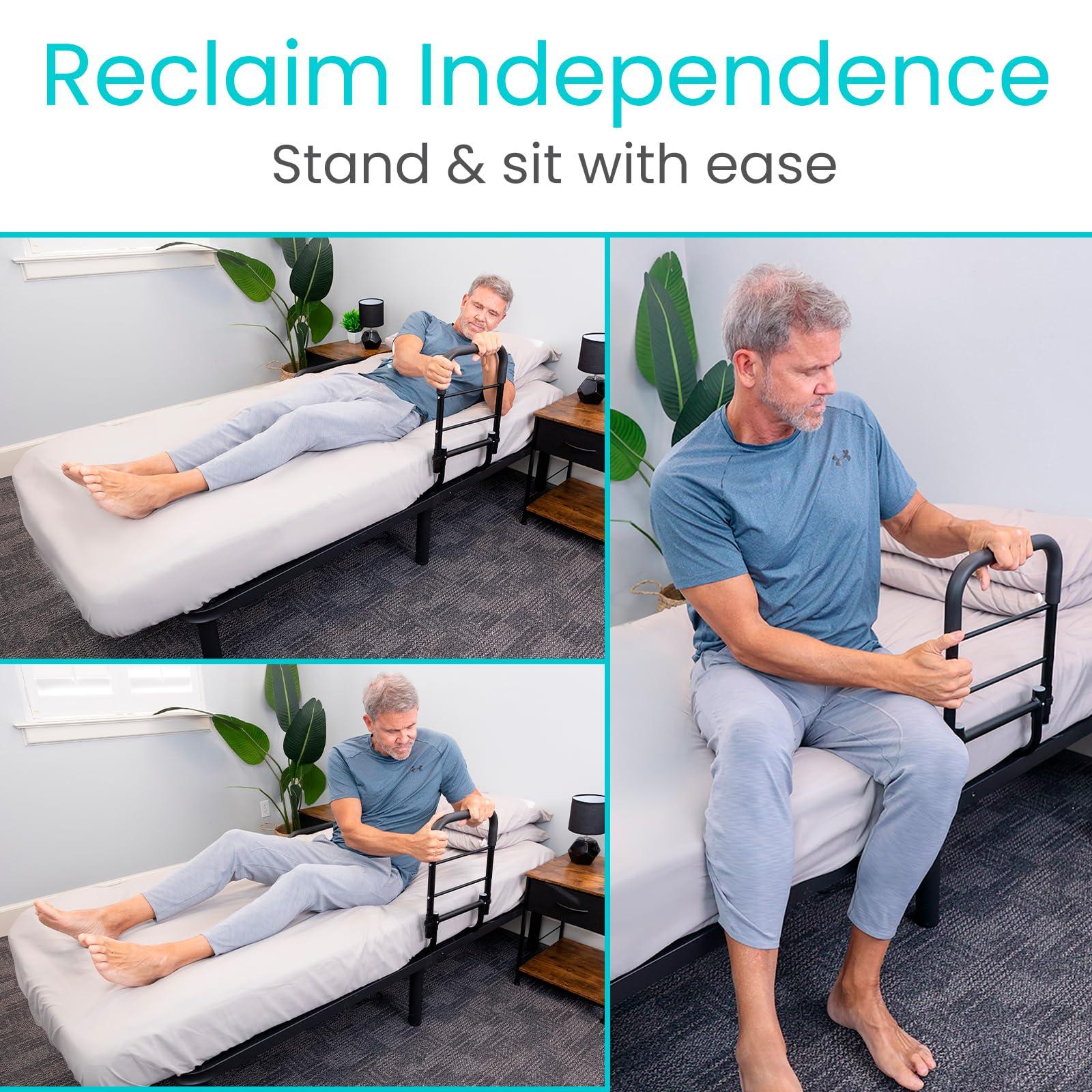 Vive Vive Bed Assist Rail for Elderly Adults Safety - Height Adjustable Bed Cane with Handrails for Bedroom - Compact Bedside Hand Railing for Home & Hospital - Fits Queen, King, Twin, Full Mattress