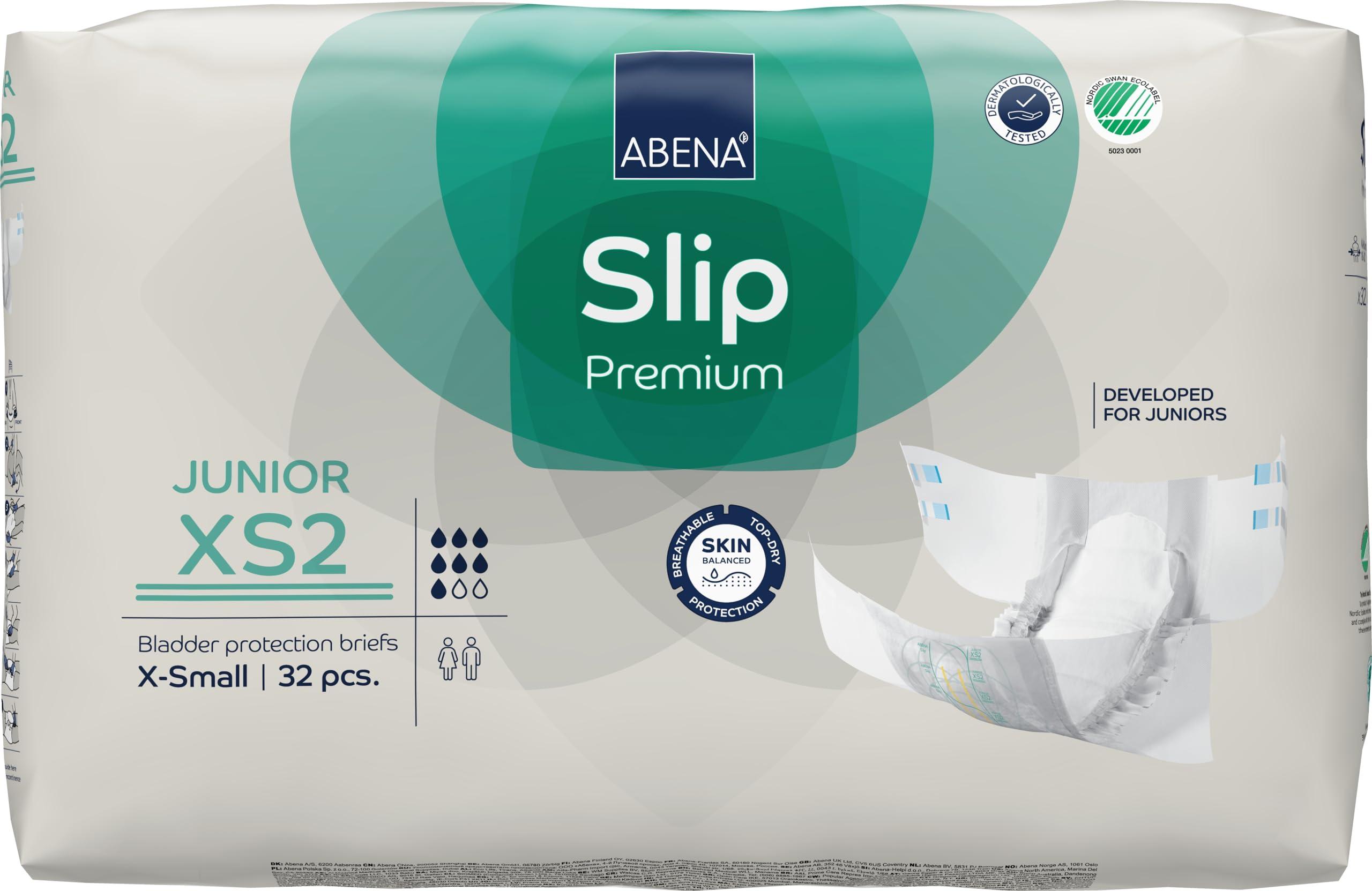 Abena Abena Hypoallergenic Slip Junior Premium Incontinence Briefs, for Juniors Aged 5-15, Eco-Labeled, Level 2, 32 Count