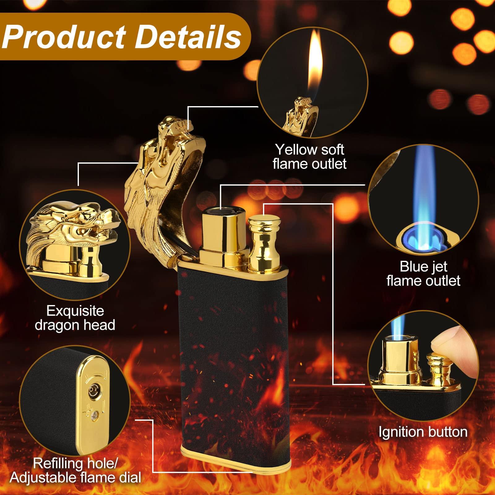Fodana Cool Dual Flame Dragon Lighter,Outdoor Windproof Dragon Torch Lighter,Switchable Soft/Jet Flame Lighter,Double Flame Refillable Butane Lighter,Cool Lighter Creative Gift for Men(Without Butane)