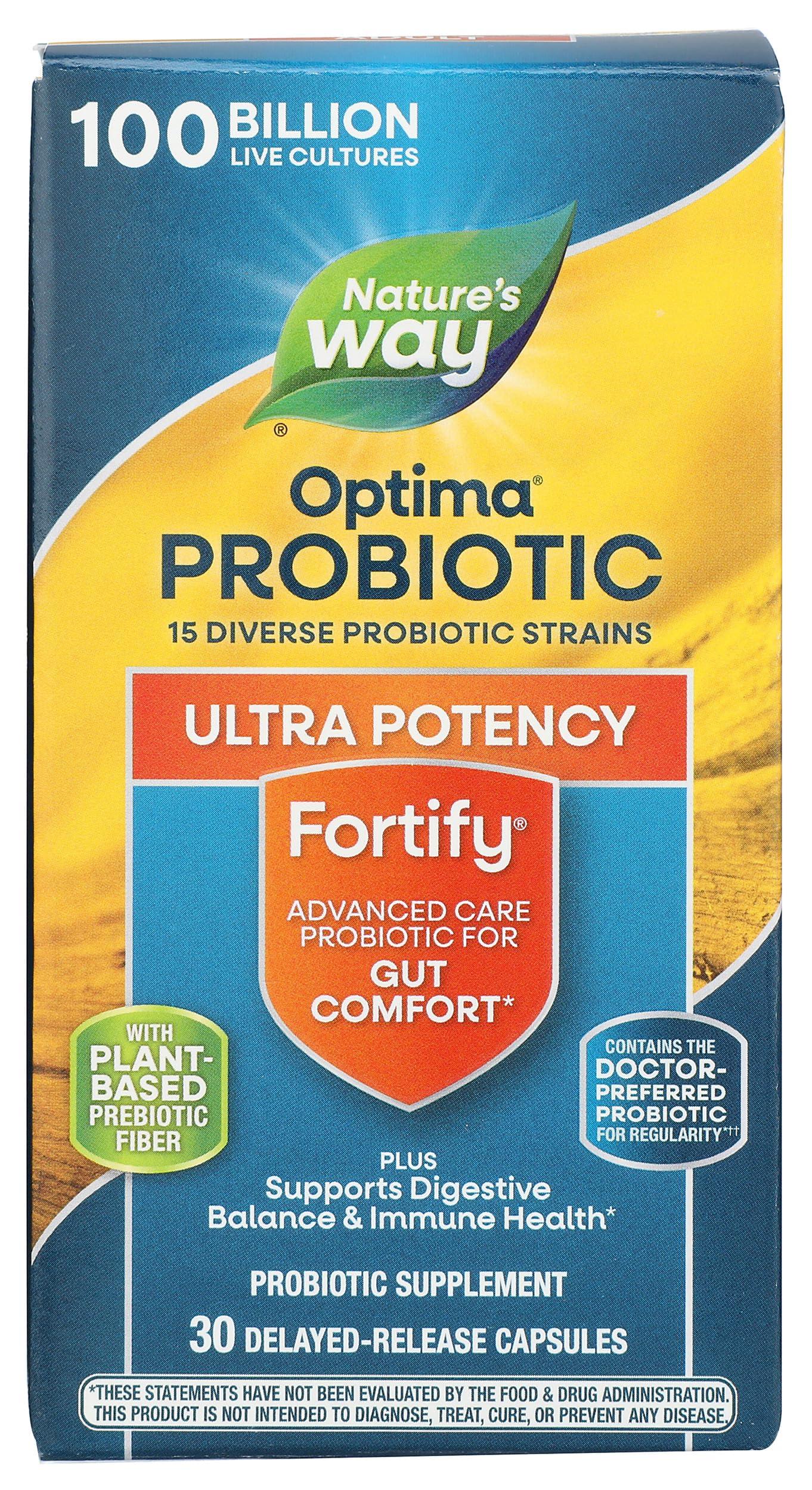 Nature's Way Nature's Way Natures Way Fortify Optima Daily Probiotic, 100 Billion, 15 Strains, Prebiotic, 30 Capsules, 30 Count